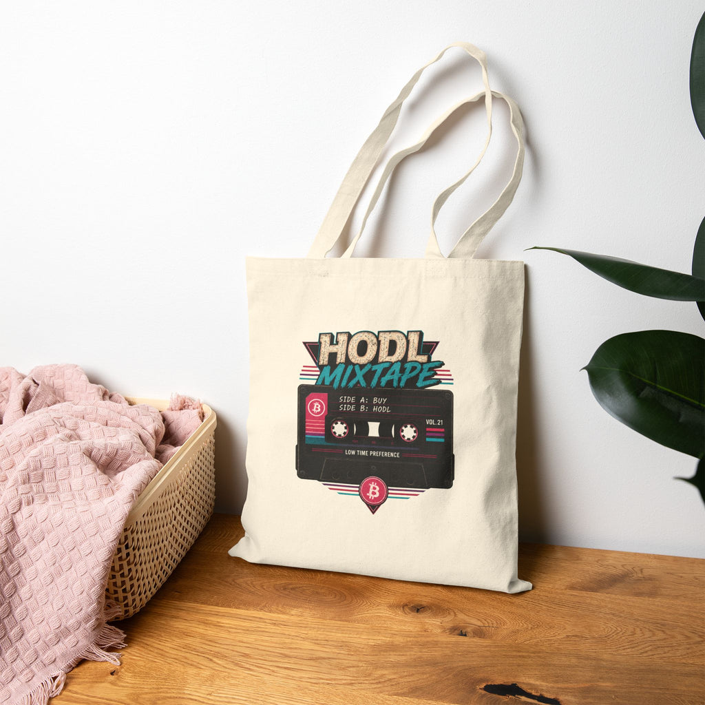HODL Mixtape cassette tote bag | Cotton canvas tote, Bitcoin retro 80s style