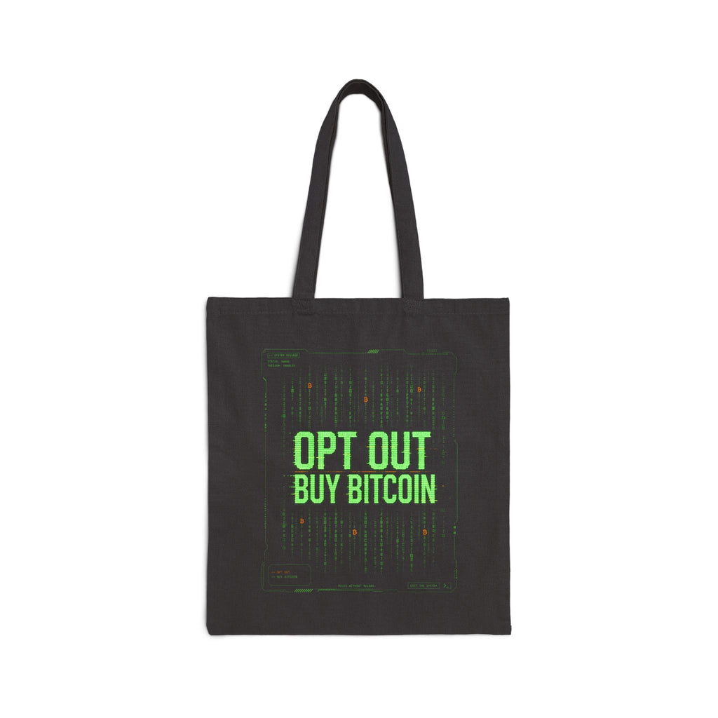 Opt Out Buy Bitcoin matrix-style cypherpunk code Tote