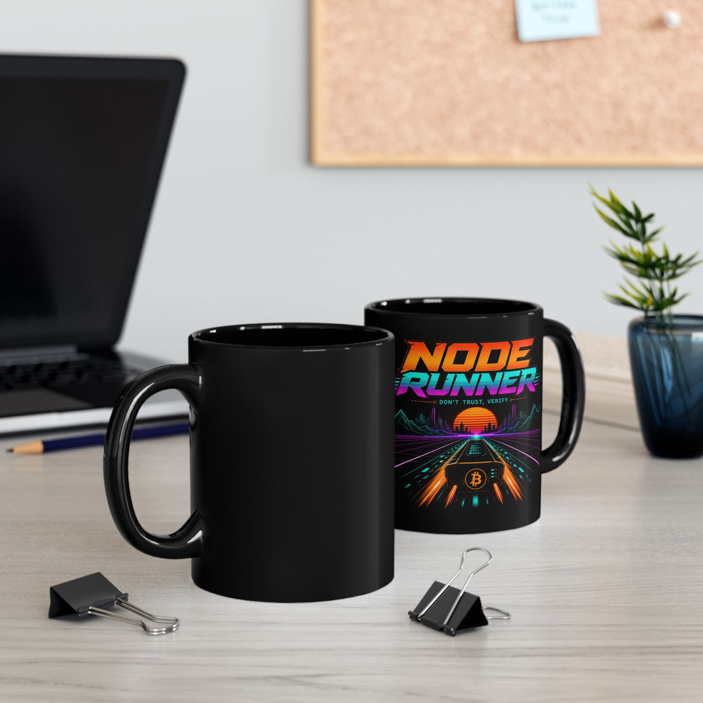 Node Runner Retro Cyberroad Mug | Bitcoin Neon 80s Synthwave 11oz and 15oz