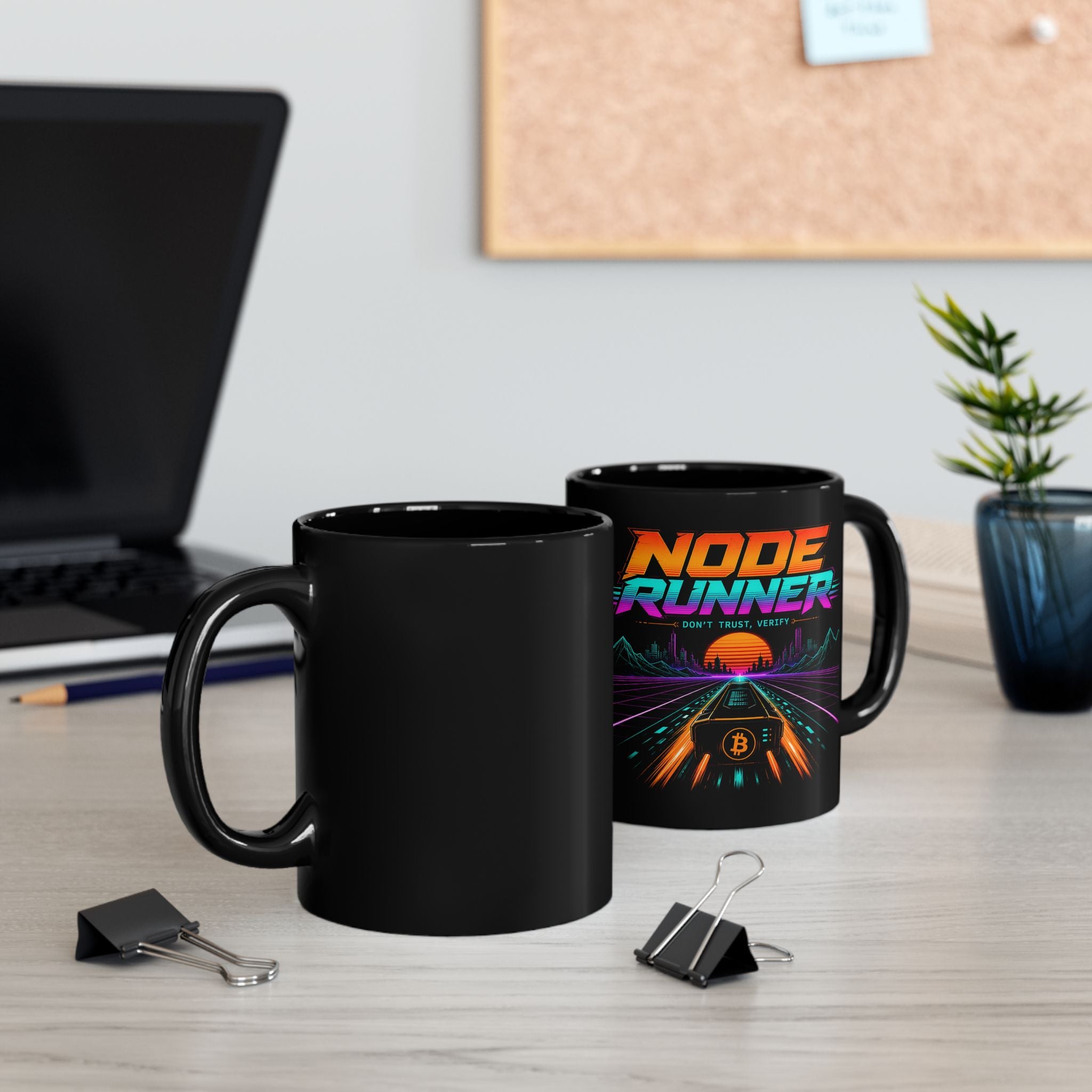 Node Runner Retro Cyberroad Mug | Bitcoin Neon 80s Synthwave 11oz and 15oz