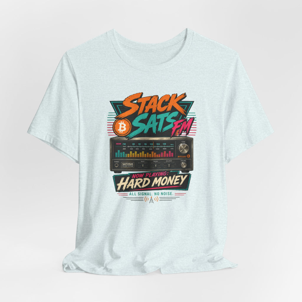 Stack Sats FM Radio cassette graphic T-shirt | Bitcoin hard money 80s retro Tee | Bella Canvas 3001