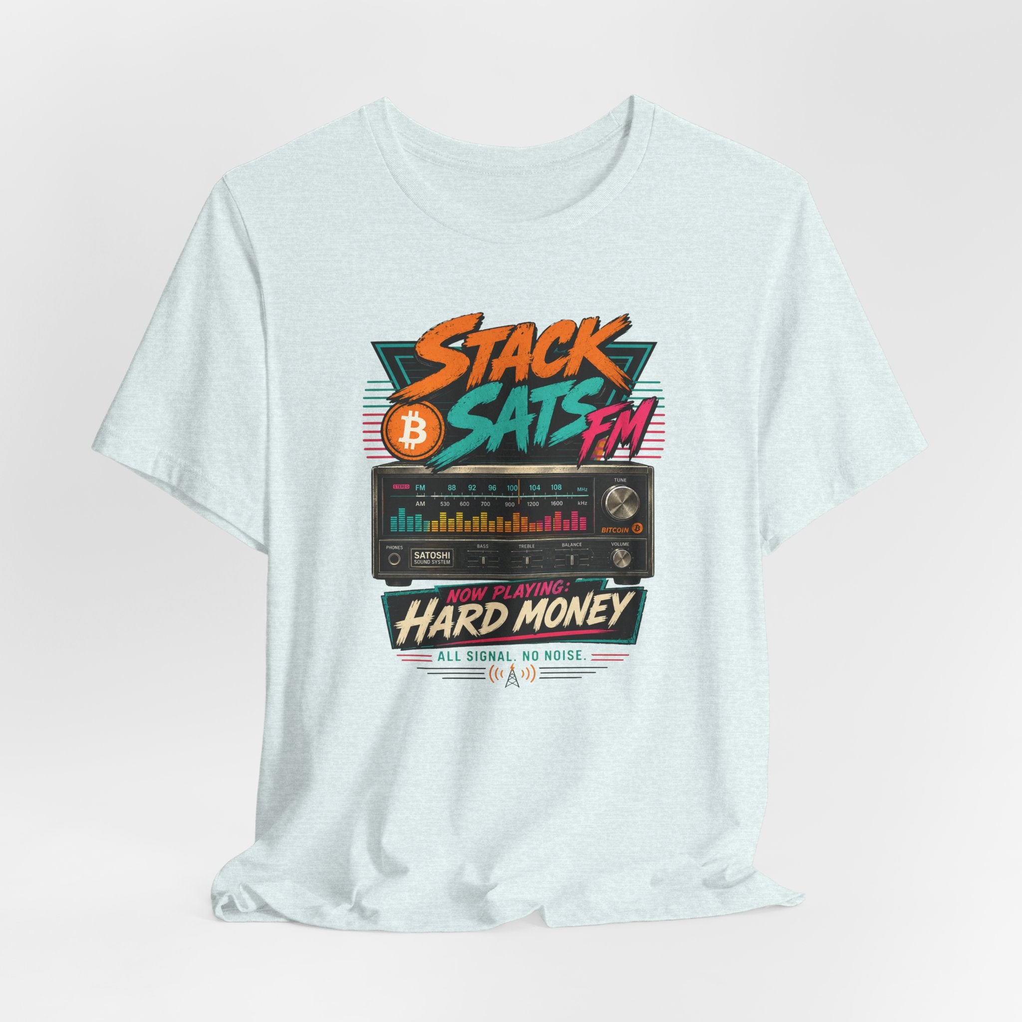 Stack Sats FM Radio cassette graphic T-shirt | Bitcoin hard money 80s retro Tee | Bella Canvas 3001