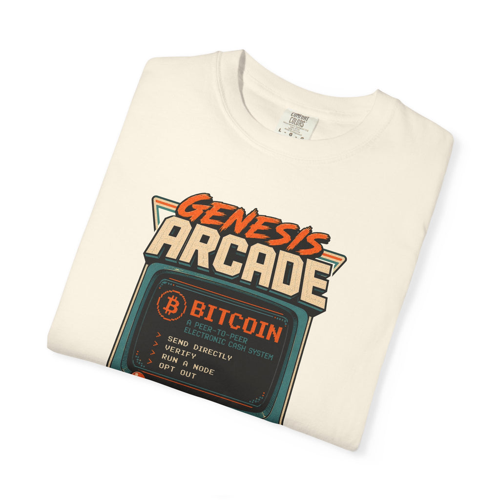 Bitcoin Genesis Block Heavyweight Retro Arcade T-Shirt | "Press Start" Bitcoin Tee | Comfort Colors 1717