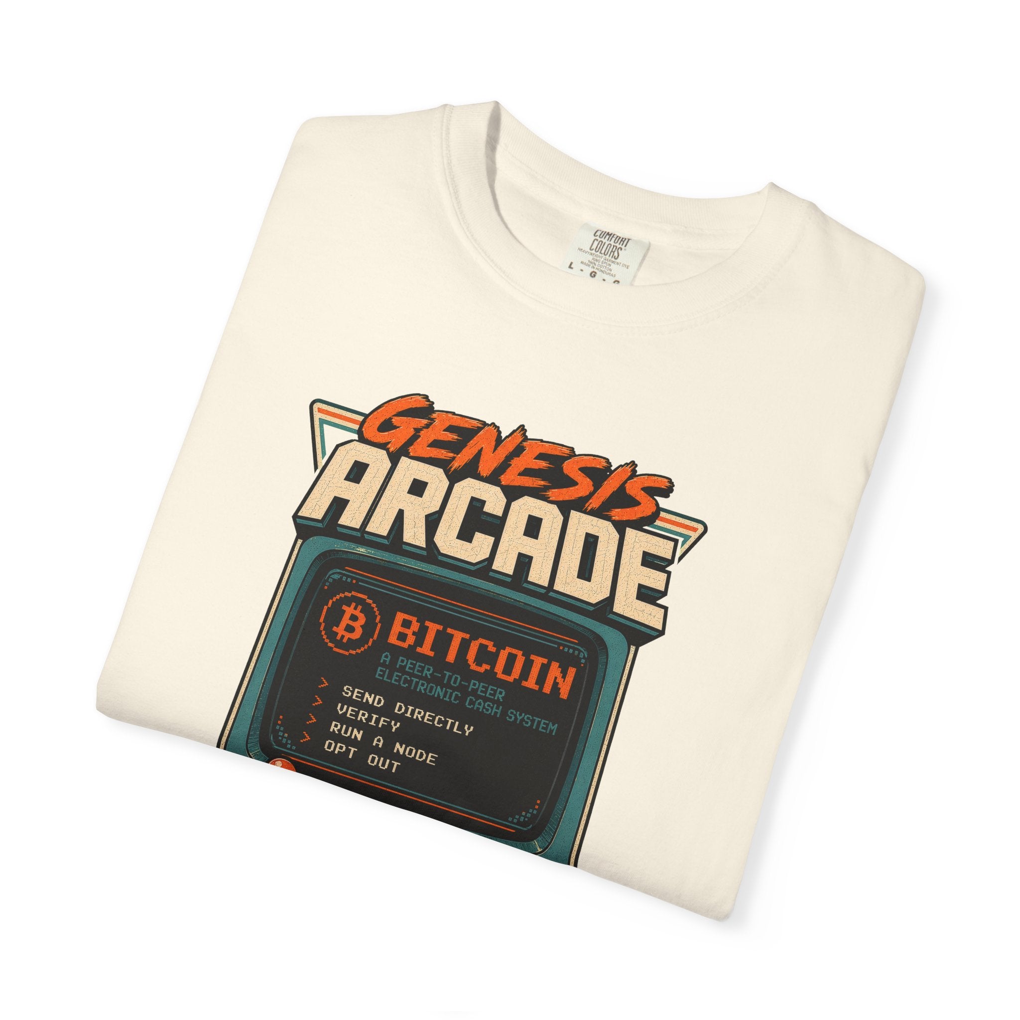 Bitcoin Genesis Block Heavyweight Retro Arcade T-Shirt | "Press Start" Bitcoin Tee | Comfort Colors 1717