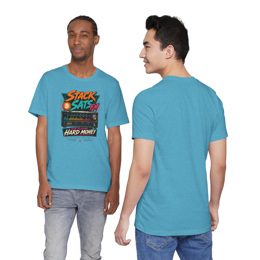 Stack Sats FM Radio cassette graphic T-shirt | Bitcoin hard money 80s retro Tee | Bella Canvas 3001