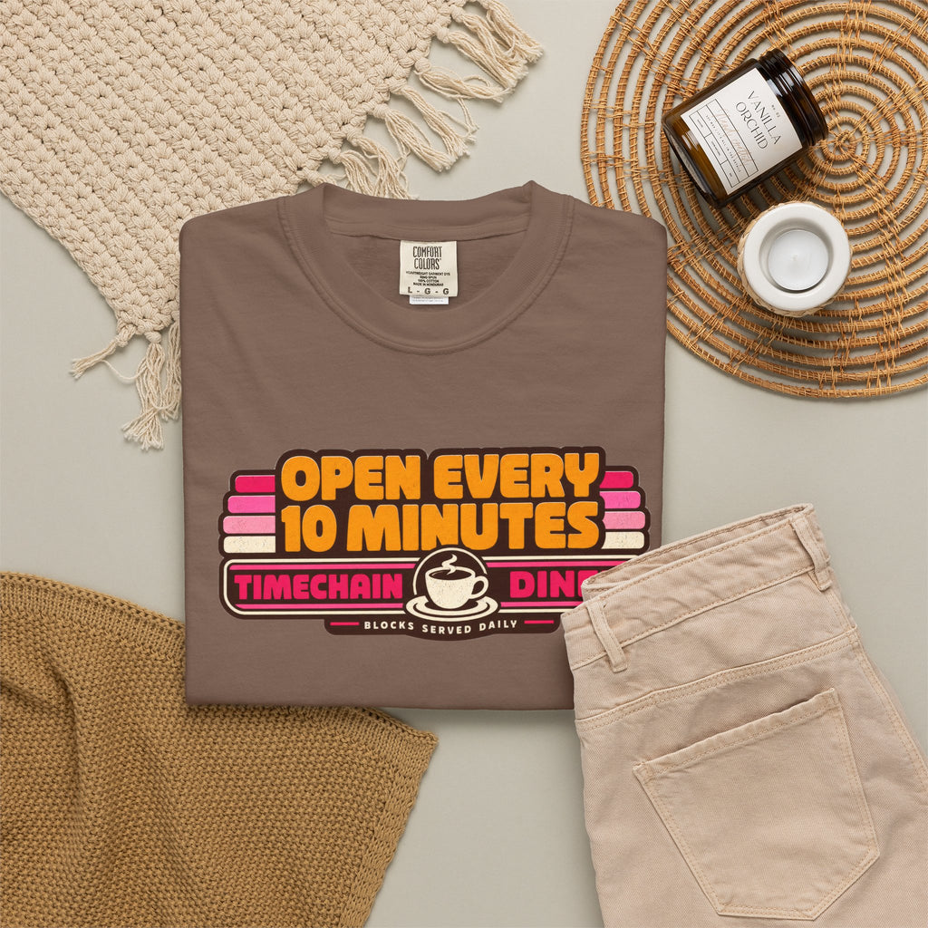 Incognito Heavyweight Open Every 10 Minutes Timechain Diner Tee | Retro Coffee T-Shirt | Comfort Colors 1717