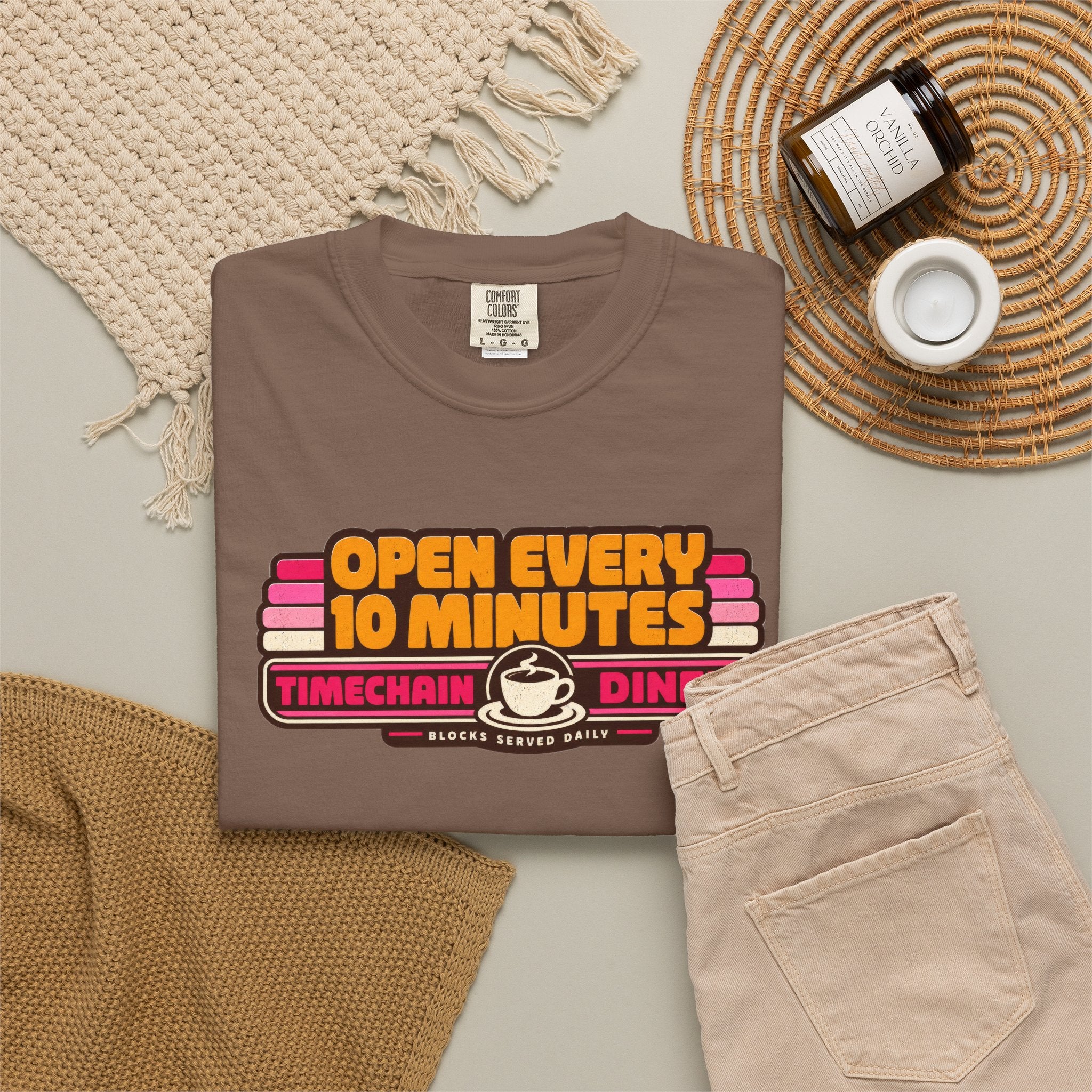 Incognito Heavyweight Open Every 10 Minutes Timechain Diner Tee | Retro Coffee T-Shirt | Comfort Colors 1717