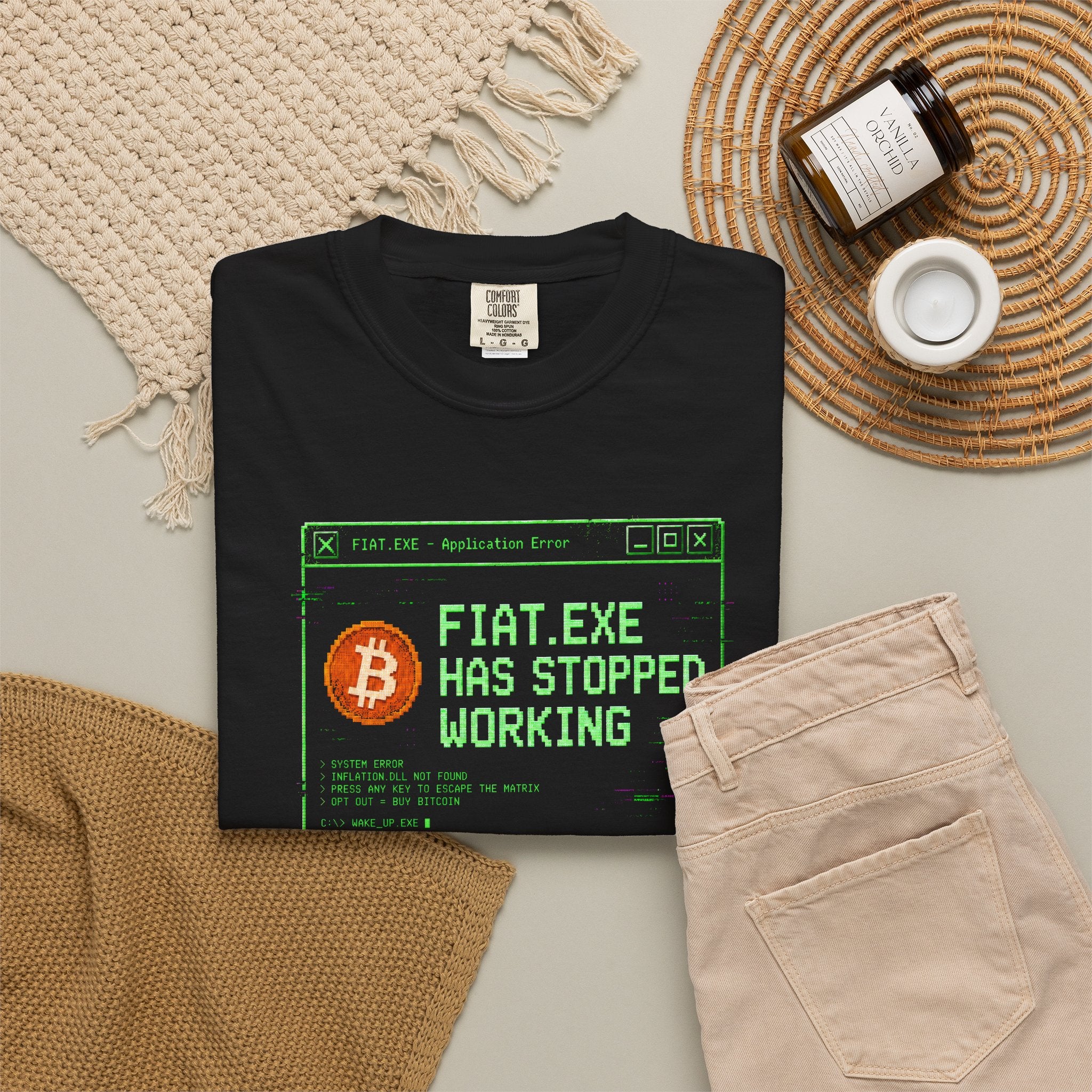 Fiat.exe Has Stopped Working Heavyweight Bitcoin Shirt, Retro Cyberpunk 80s Computer Terminal Error | Comfort Colors 1717
