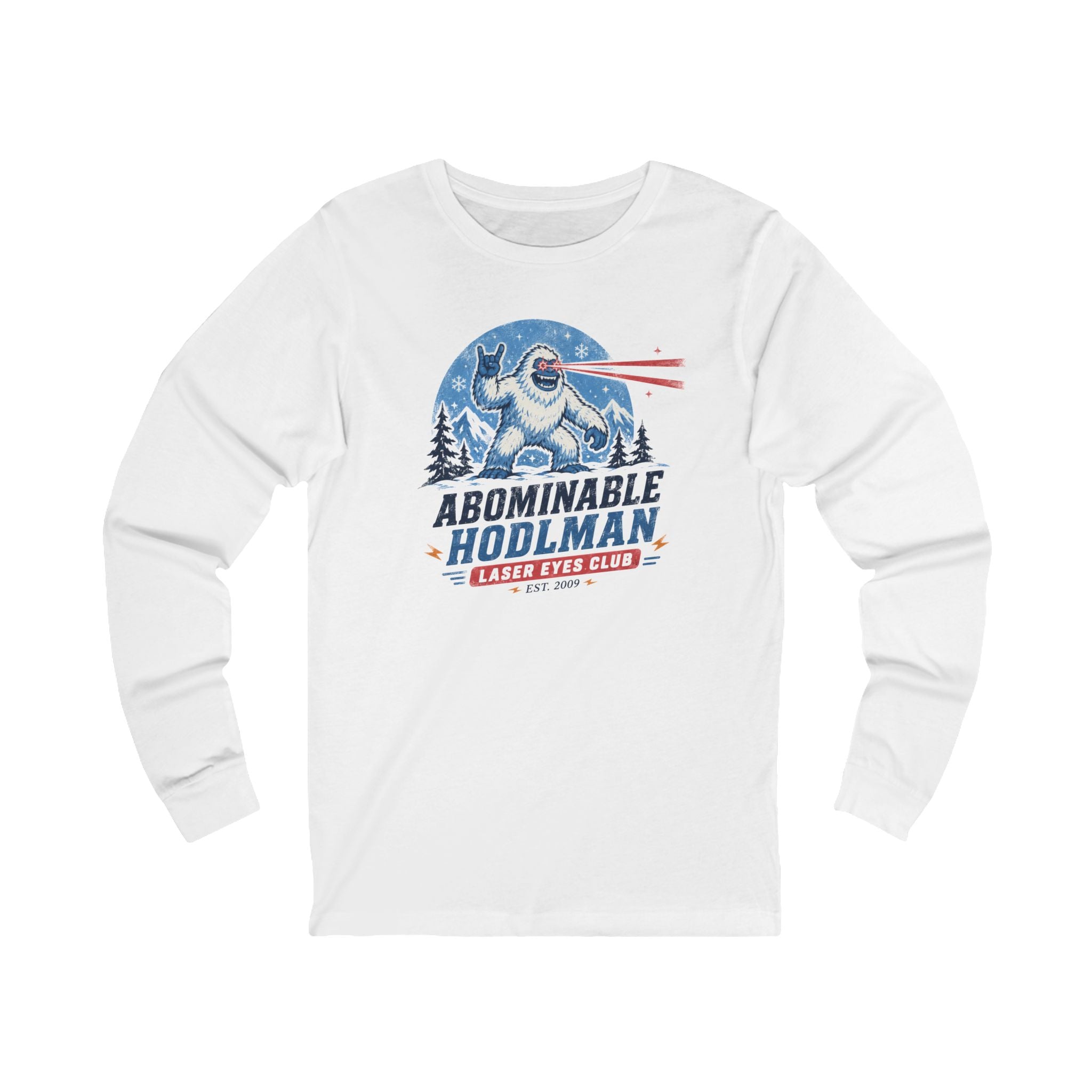 Abominable Hodlman Laser Eyes Club Bitcoin Tee | Yeti Holiday Shirt | Long Sleeve Shirt | Bella Canvas 3501