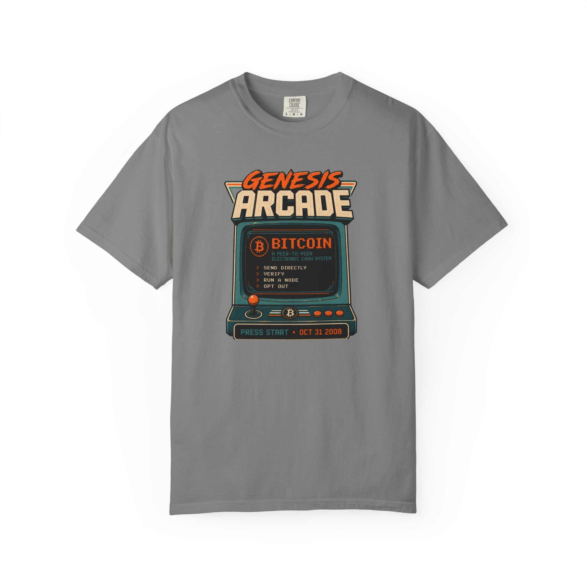 Bitcoin Genesis Block Heavyweight Retro Arcade T-Shirt | "Press Start" Bitcoin Tee | Comfort Colors 1717