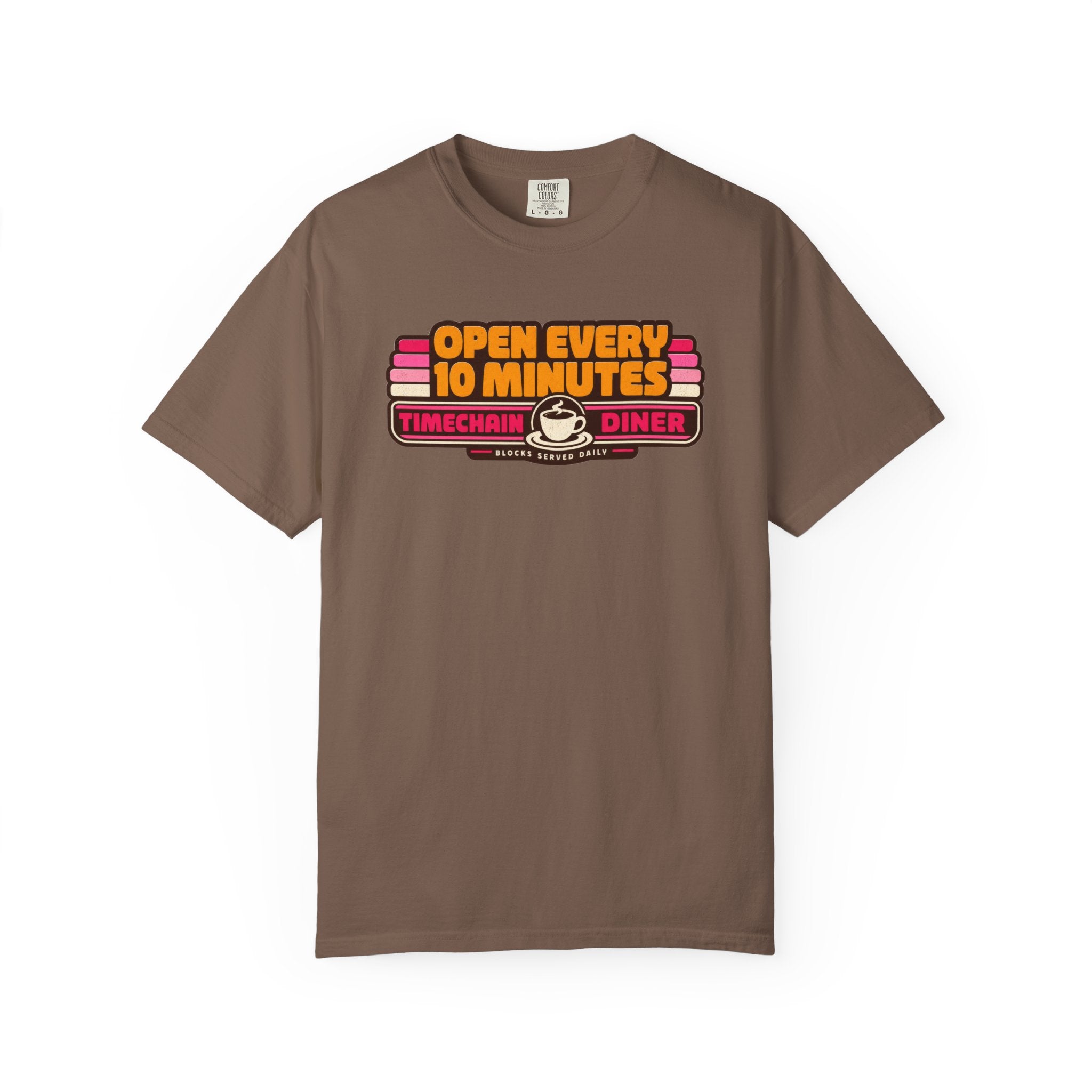 Incognito Heavyweight Open Every 10 Minutes Timechain Diner Tee | Retro Coffee T-Shirt | Comfort Colors 1717