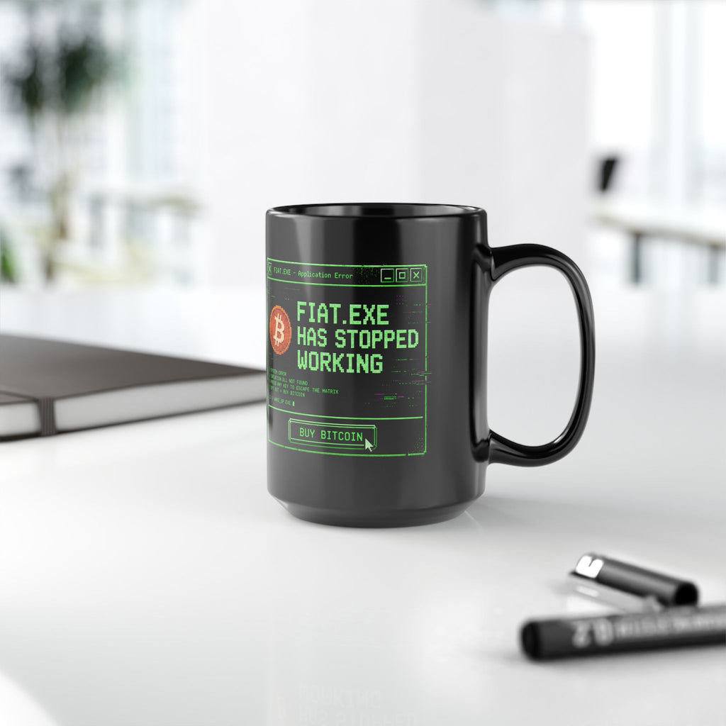 Fiat.exe Has Stopped Working Mug | Bitcoin Glitch Art Coffee Cup 11oz and 15oz