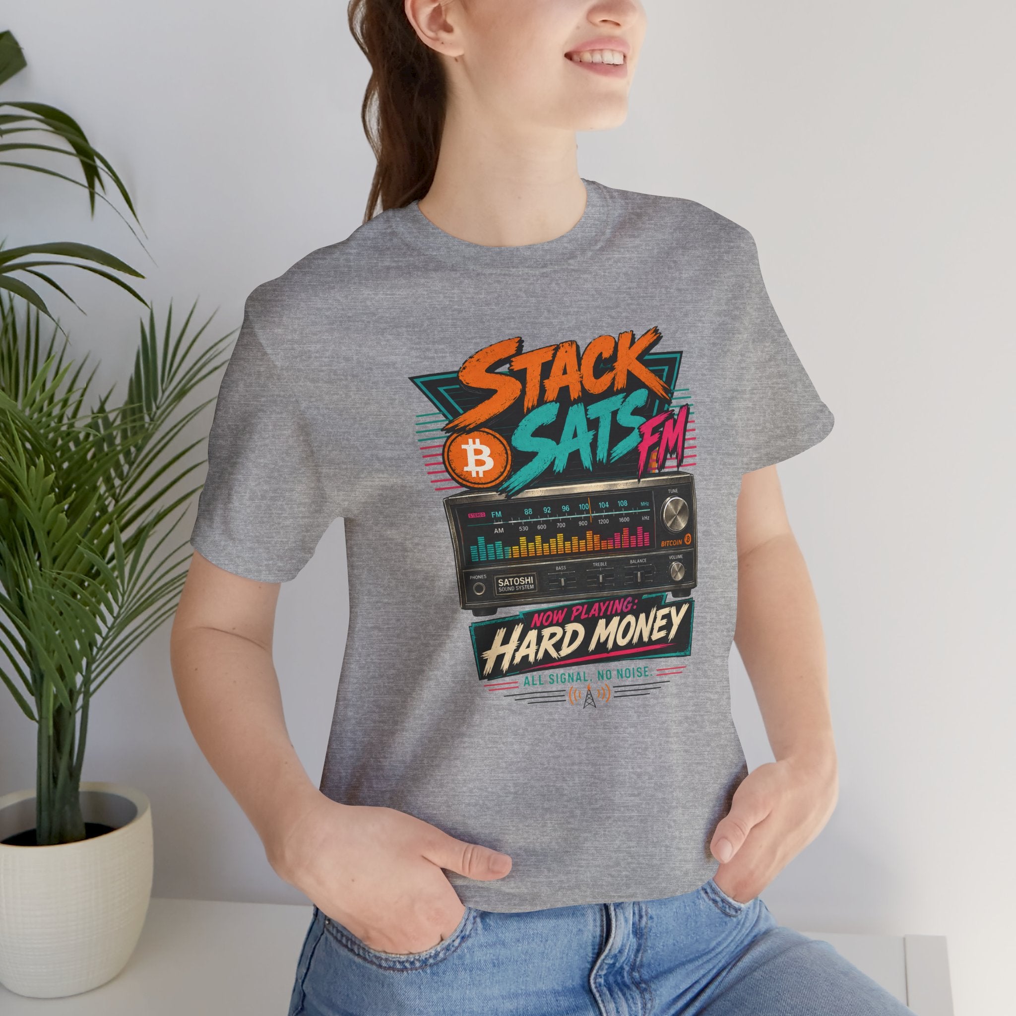 Stack Sats FM Radio cassette graphic T-shirt | Bitcoin hard money 80s retro Tee | Bella Canvas 3001