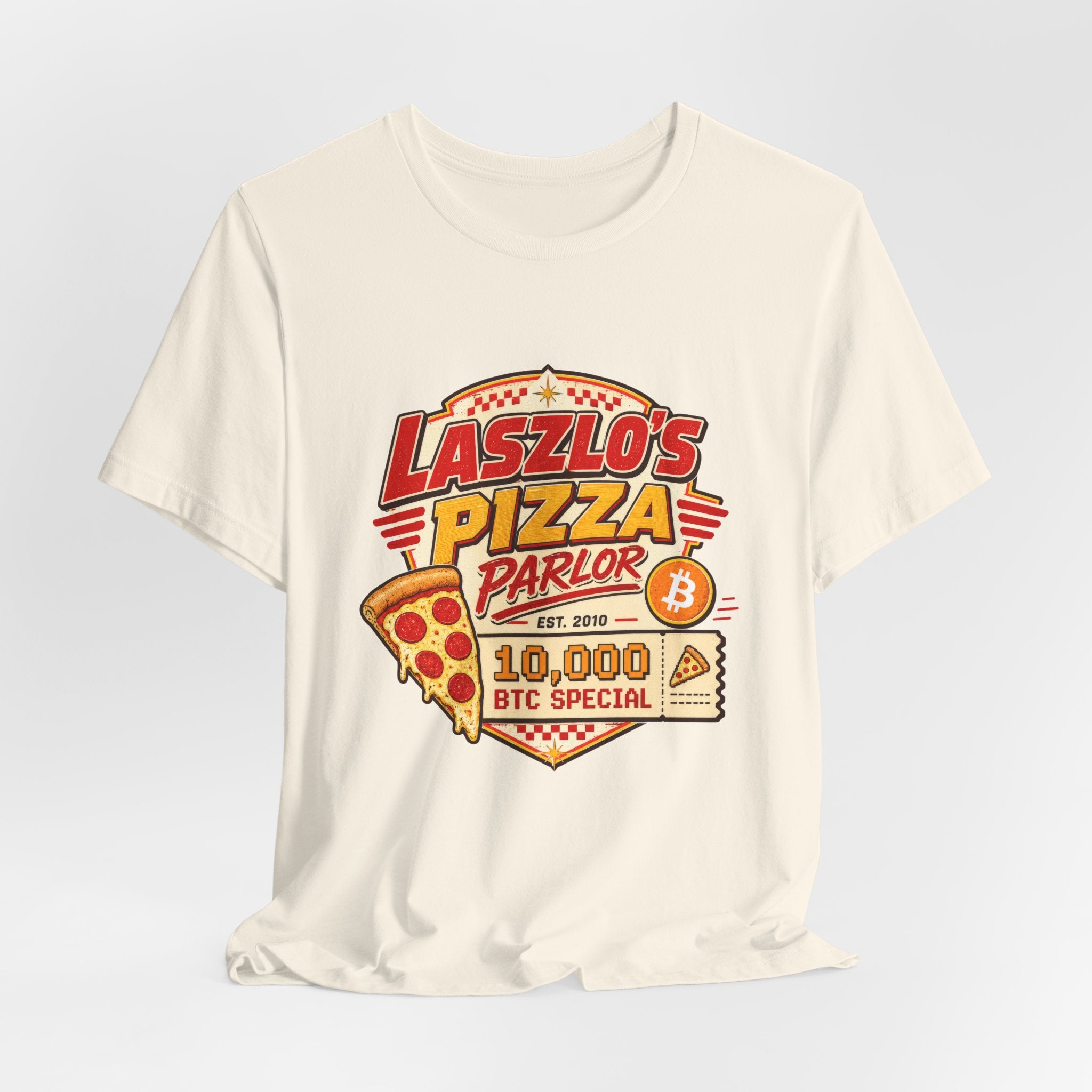 Laszlo's Pizza Parlor 10,000 Bitcoin Pizza Day Tee | Bella Canvas 3001