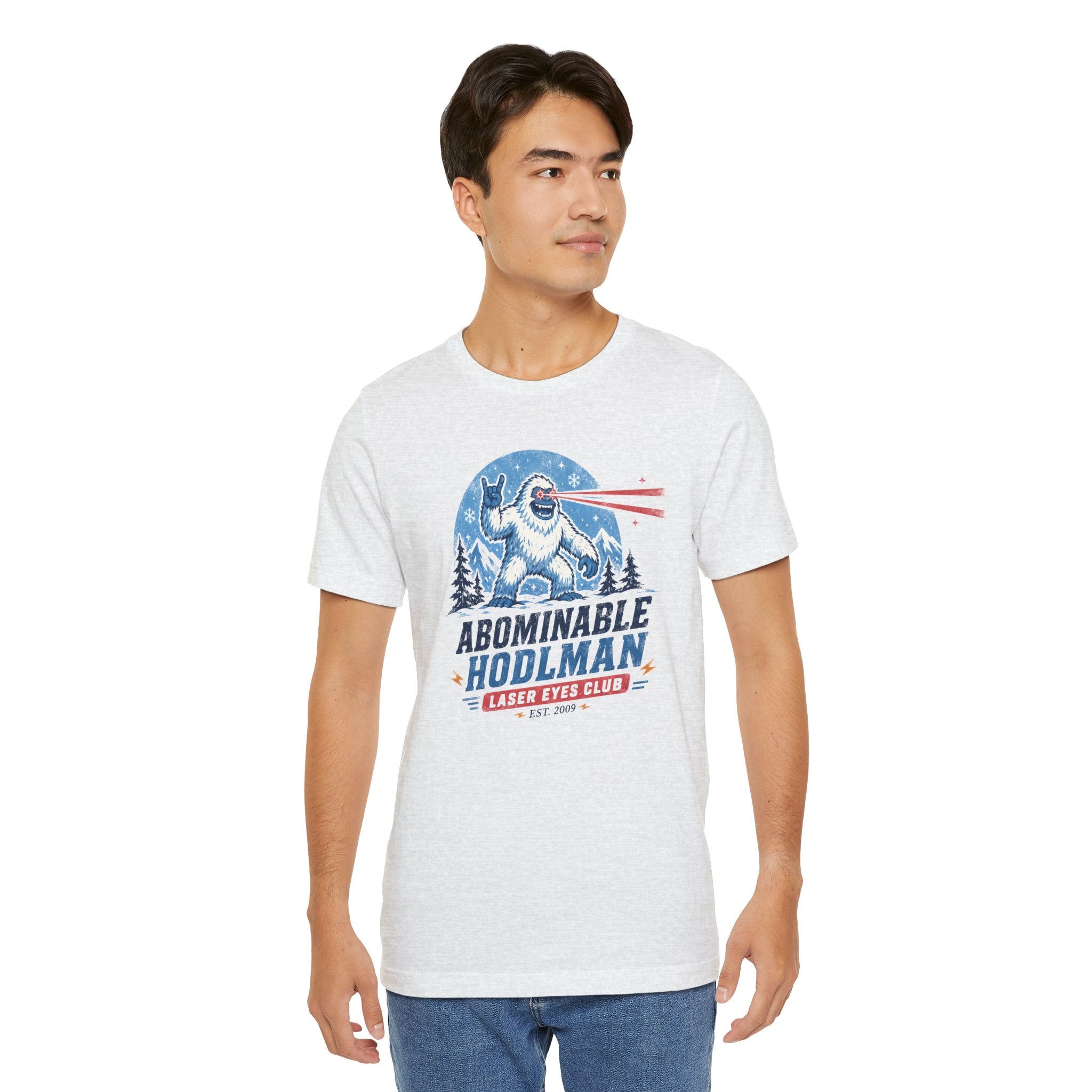 Abominable Hodlman Laser Eyes Club Bitcoin Tee | Yeti Holiday Shirt | Bella Canvas 3001