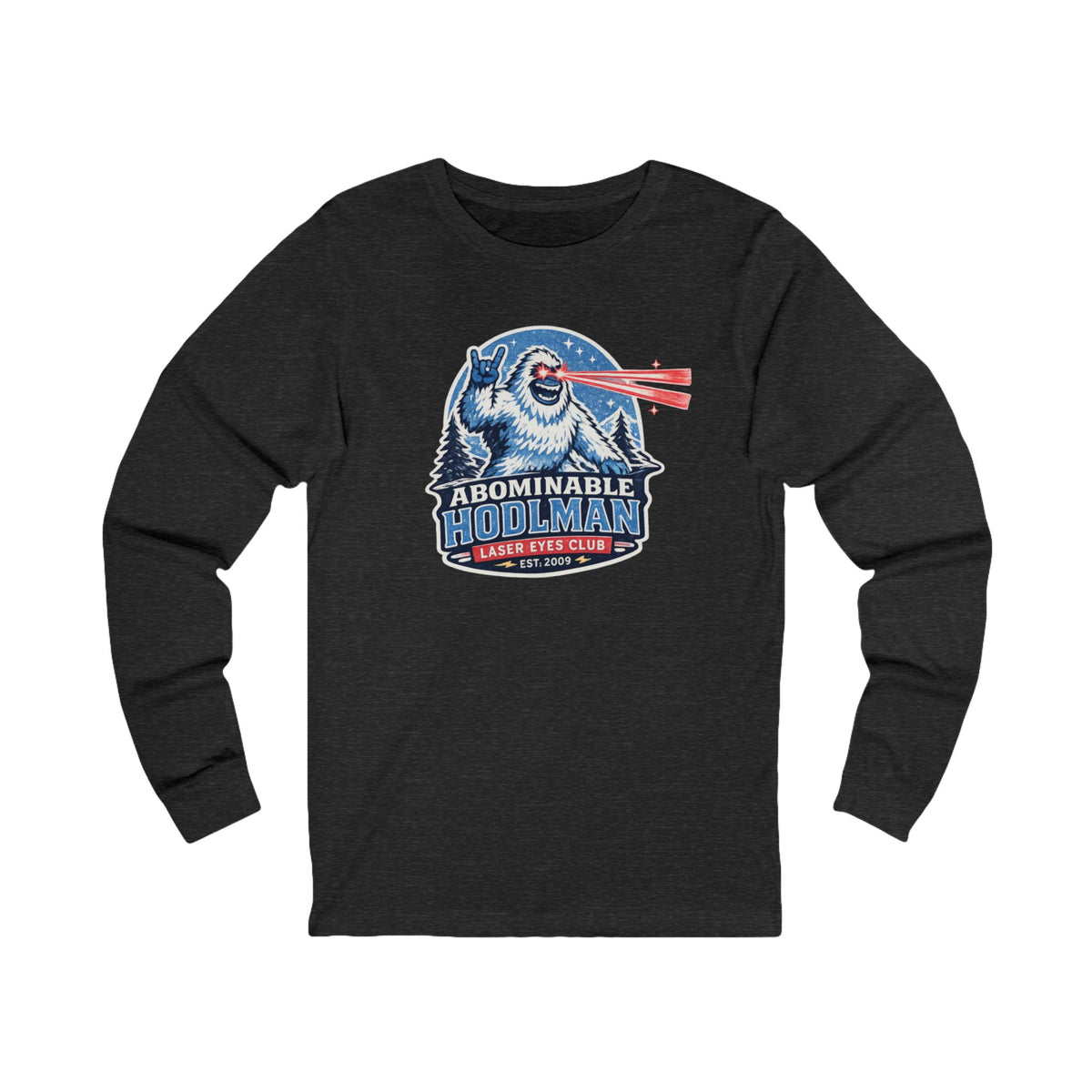 Abominable Hodlman Laser Eyes Club Bitcoin Tee | Yeti Holiday Shirt | Long Sleeve Shirt | Bella Canvas 3501