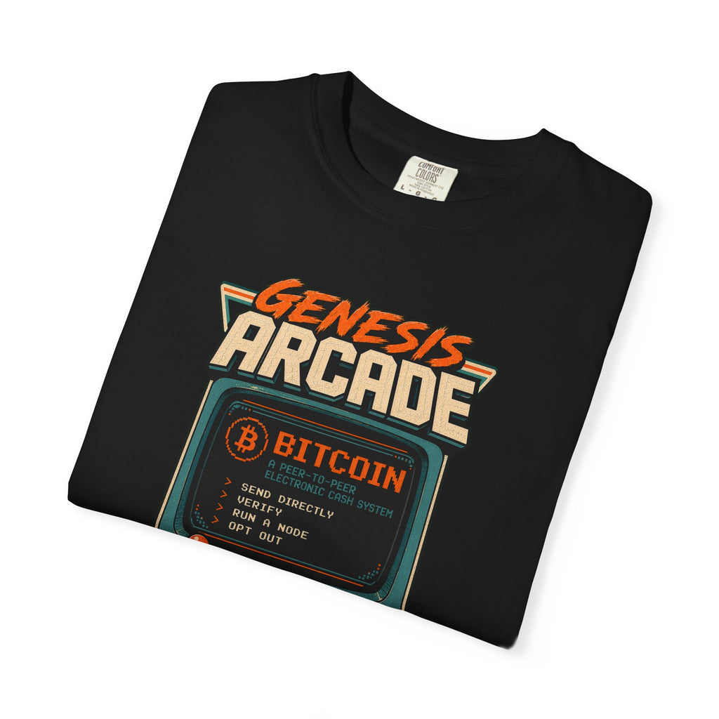 Bitcoin Genesis Block Heavyweight Retro Arcade T-Shirt | "Press Start" Bitcoin Tee | Comfort Colors 1717