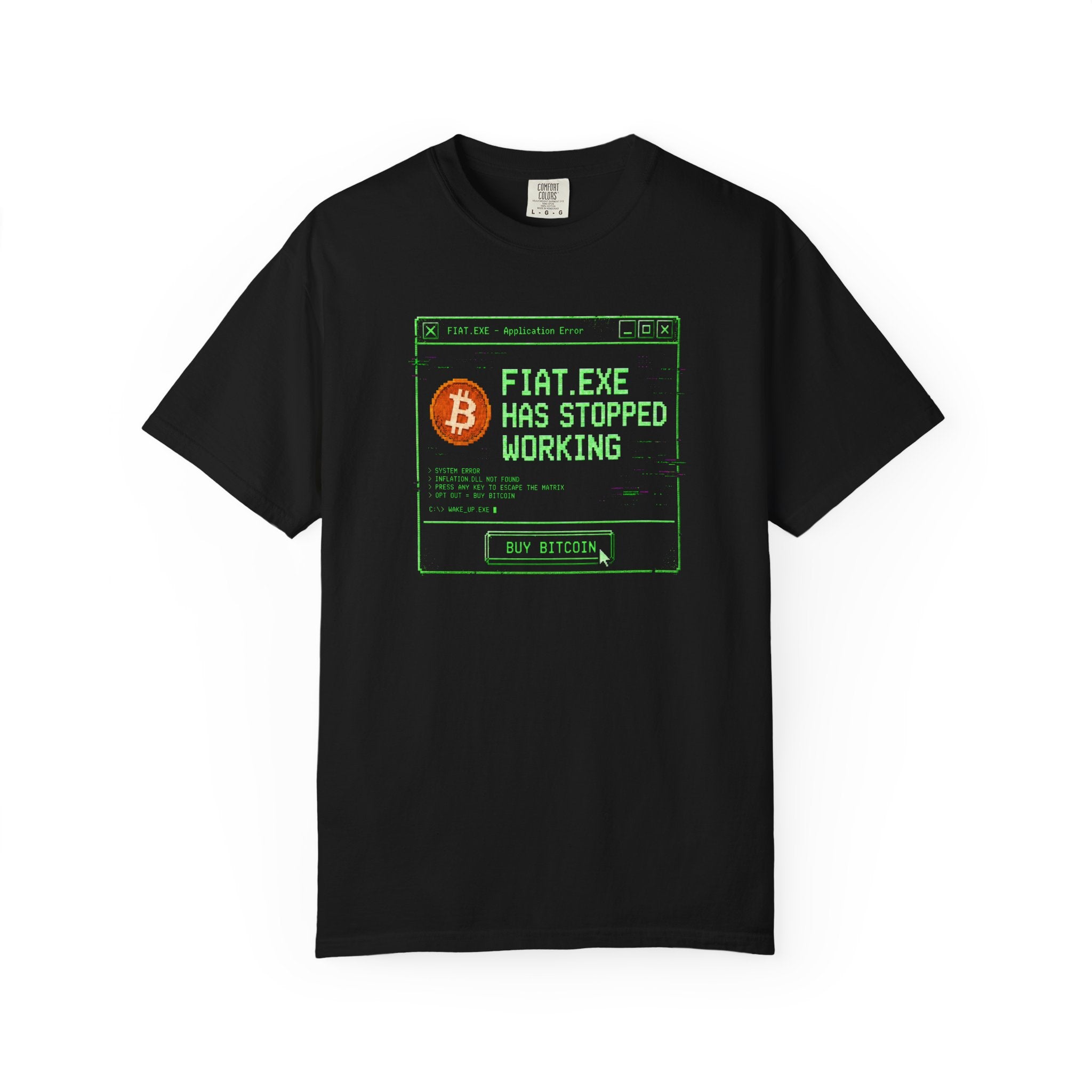 Fiat.exe Has Stopped Working Heavyweight Bitcoin Shirt, Retro Cyberpunk 80s Computer Terminal Error | Comfort Colors 1717
