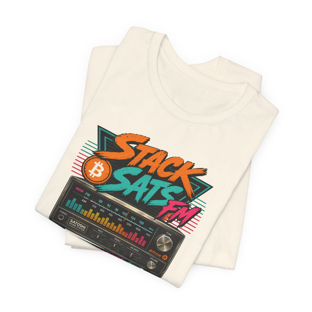 Stack Sats FM Radio cassette graphic T-shirt | Bitcoin hard money 80s retro Tee | Bella Canvas 3001