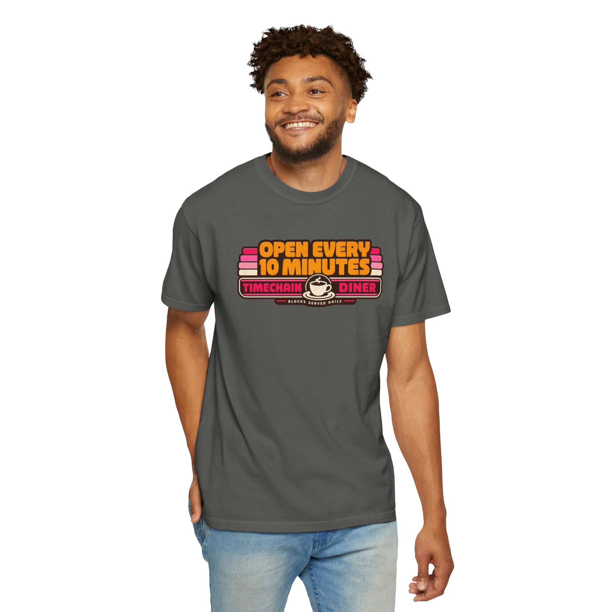 Incognito Heavyweight Open Every 10 Minutes Timechain Diner Tee | Retro Coffee T-Shirt | Comfort Colors 1717