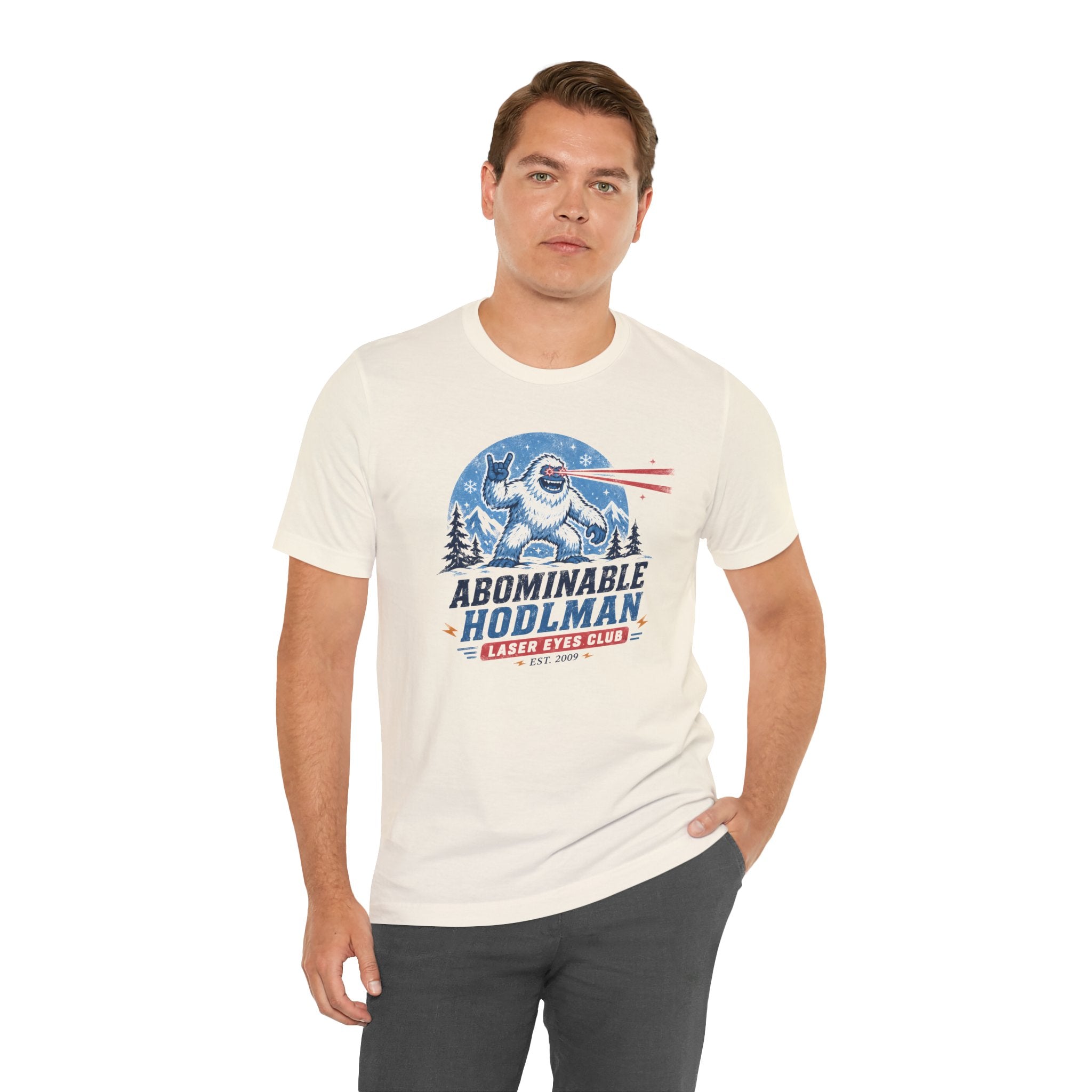 Abominable Hodlman Laser Eyes Club Bitcoin Tee | Yeti Holiday Shirt | Bella Canvas 3001