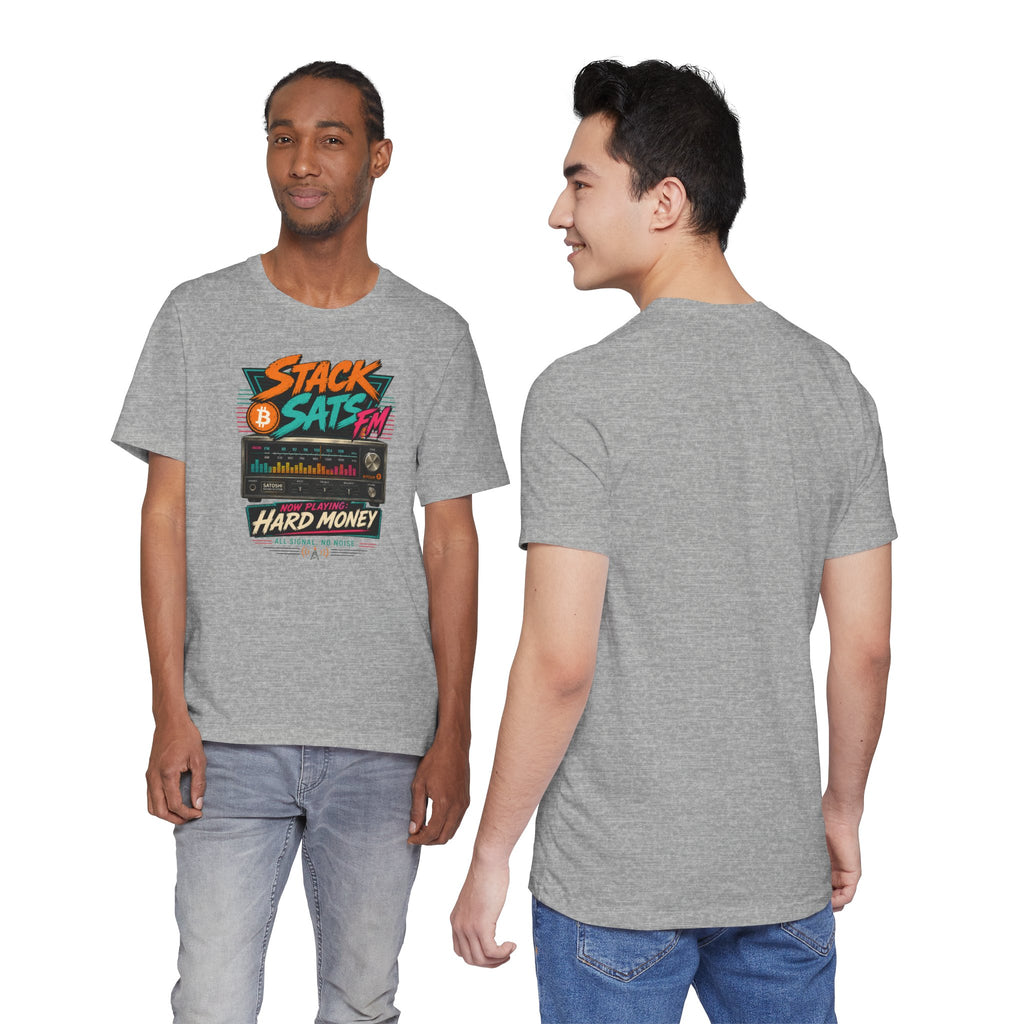 Stack Sats FM Radio cassette graphic T-shirt | Bitcoin hard money 80s retro Tee | Bella Canvas 3001