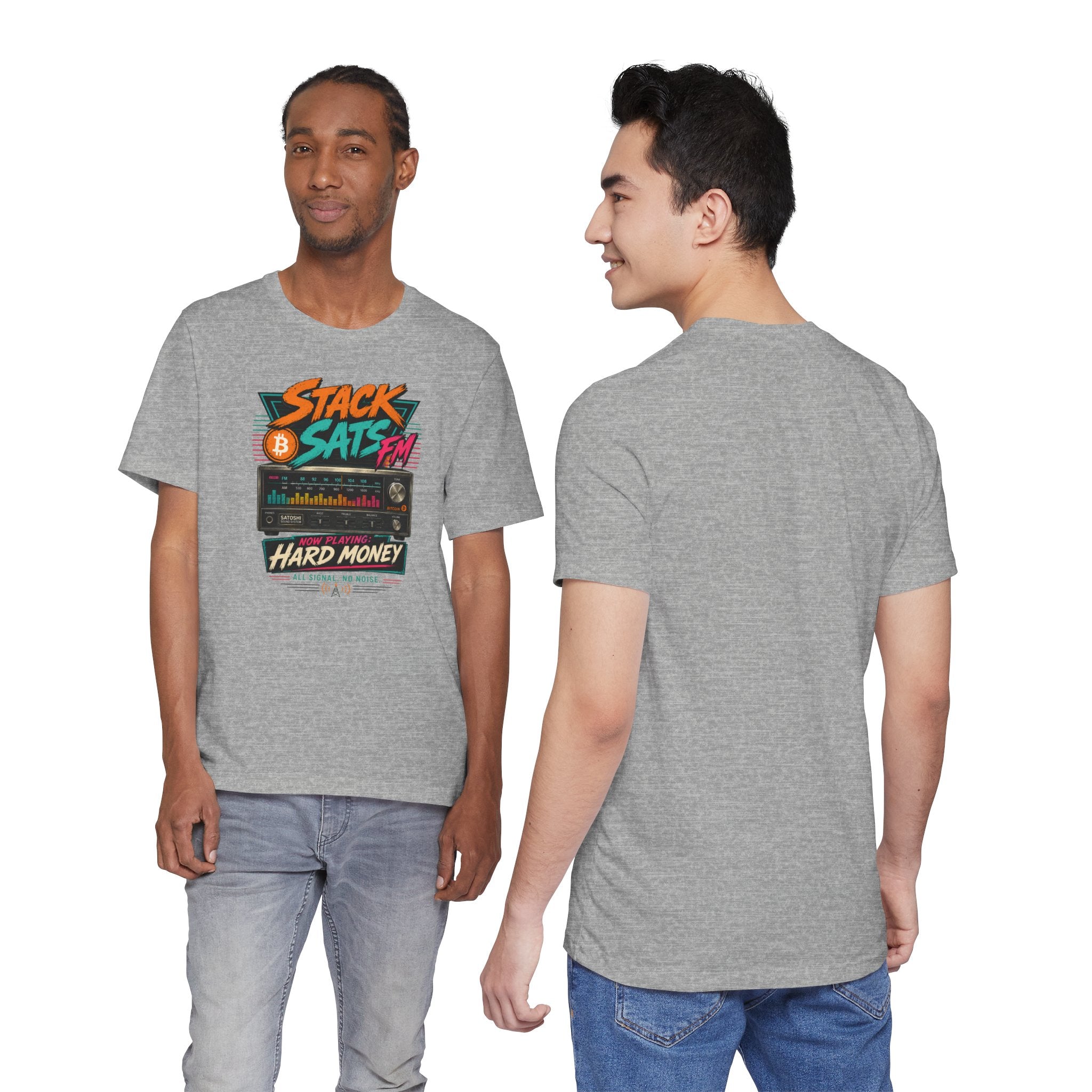 Stack Sats FM Radio cassette graphic T-shirt | Bitcoin hard money 80s retro Tee | Bella Canvas 3001
