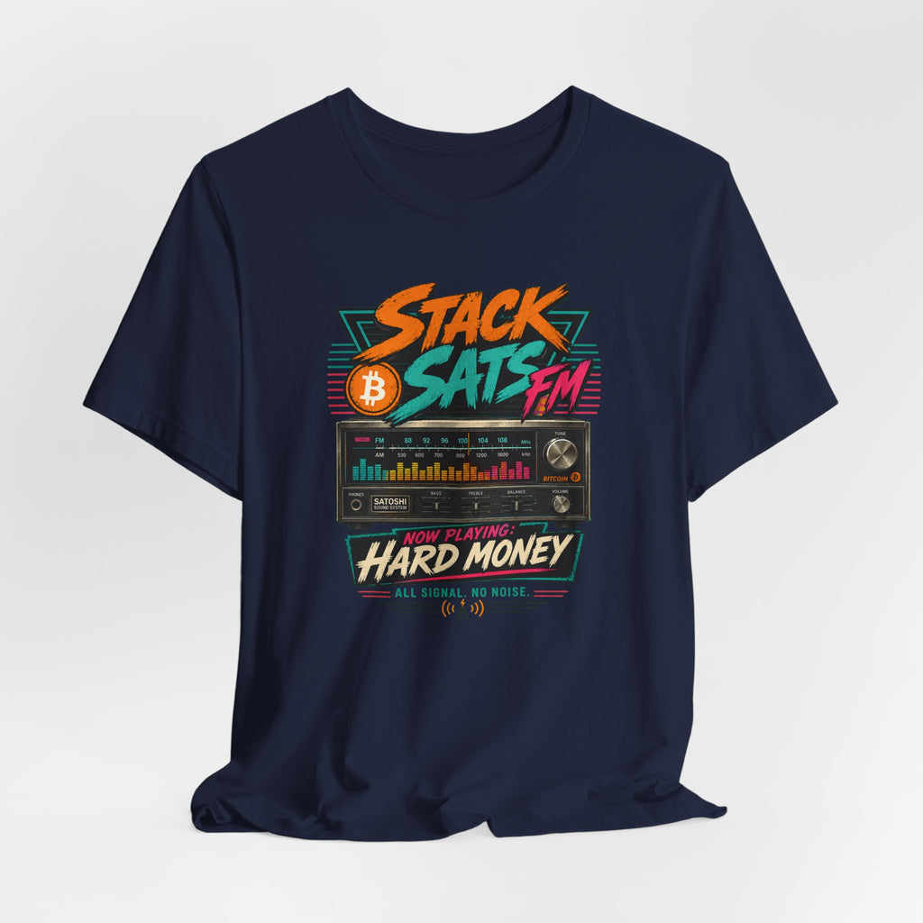 Stack Sats FM Radio cassette graphic T-shirt | Bitcoin hard money 80s retro Tee | Bella Canvas 3001