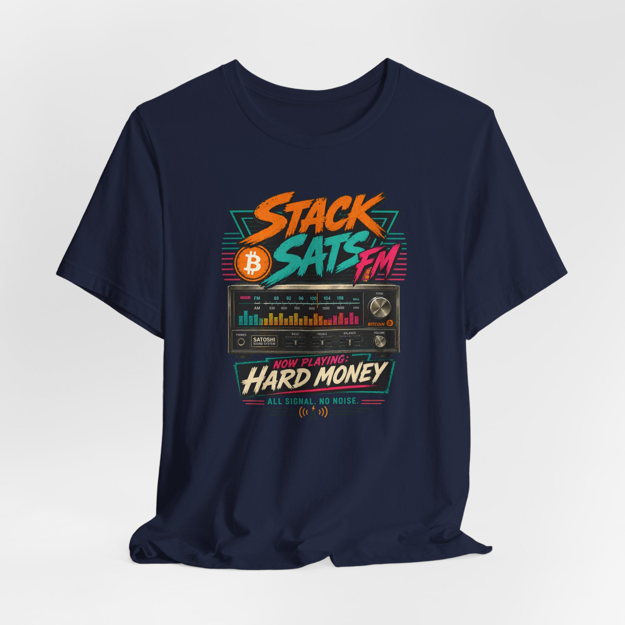 Stack Sats FM Radio cassette graphic T-shirt | Bitcoin hard money 80s retro Tee | Bella Canvas 3001
