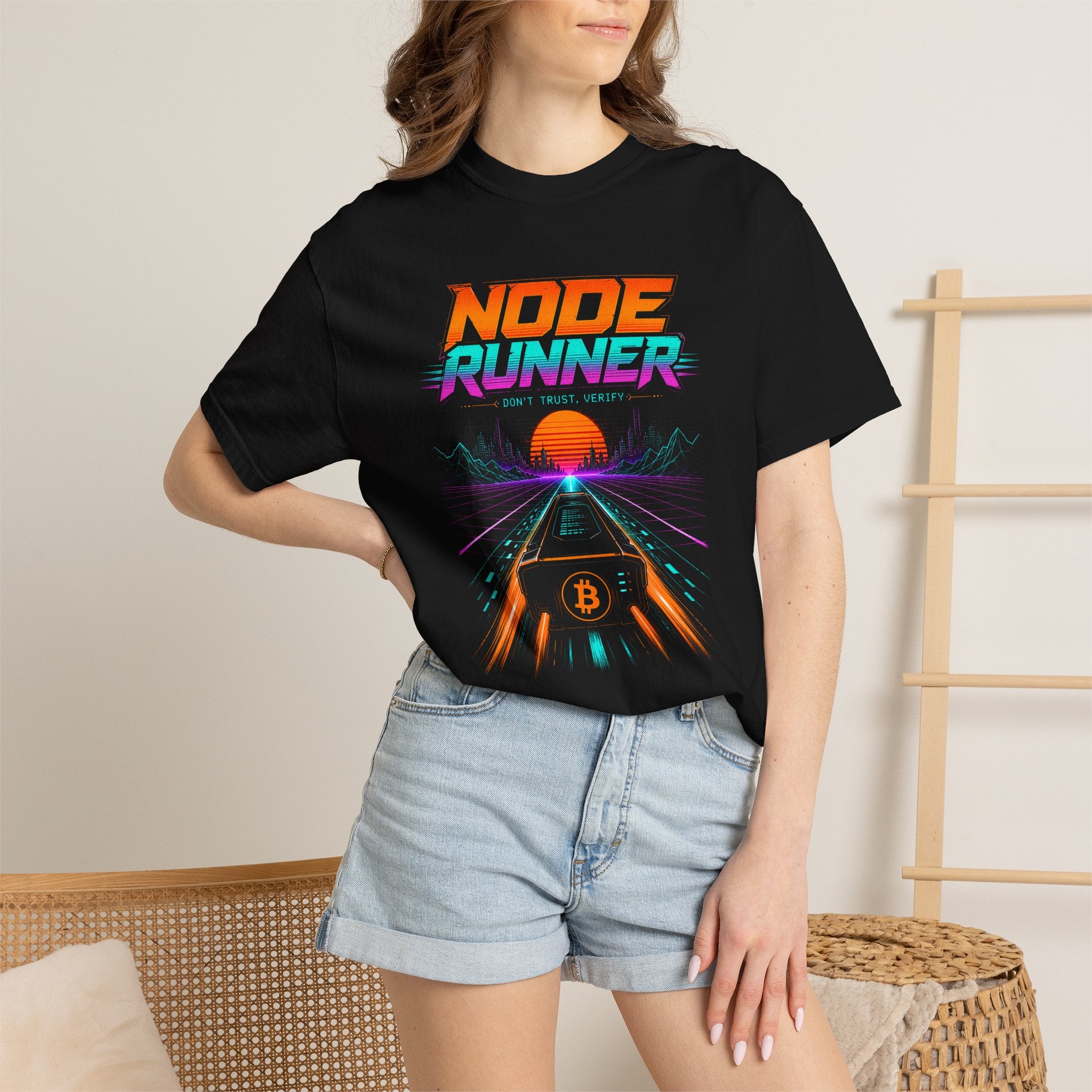 Node Runner Heavyweight Bitcoin T-Shirt | 80s  Retro Synthwave Aesthetic | Comfort Colors 1717