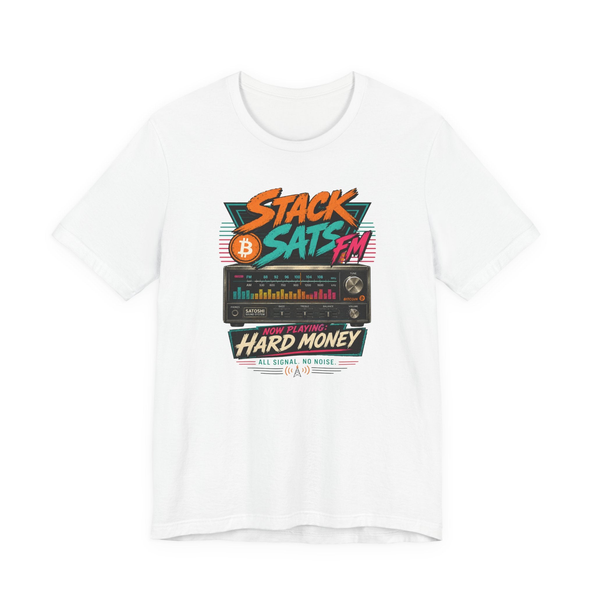Stack Sats FM Radio cassette graphic T-shirt | Bitcoin hard money 80s retro Tee | Bella Canvas 3001