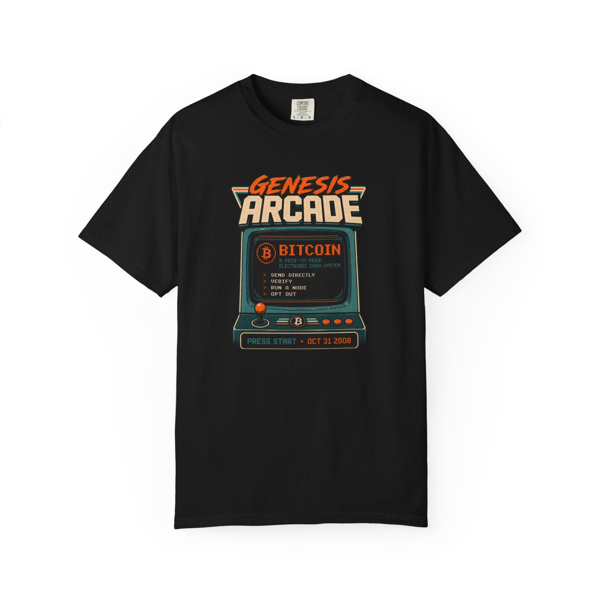 Bitcoin Genesis Block Heavyweight Retro Arcade T-Shirt | "Press Start" Bitcoin Tee | Comfort Colors 1717
