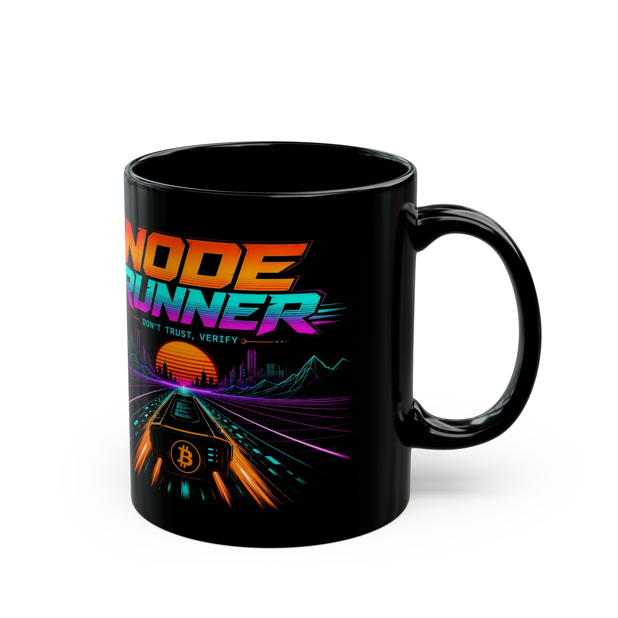 Node Runner Retro Cyberroad Mug | Bitcoin Neon 80s Synthwave 11oz and 15oz