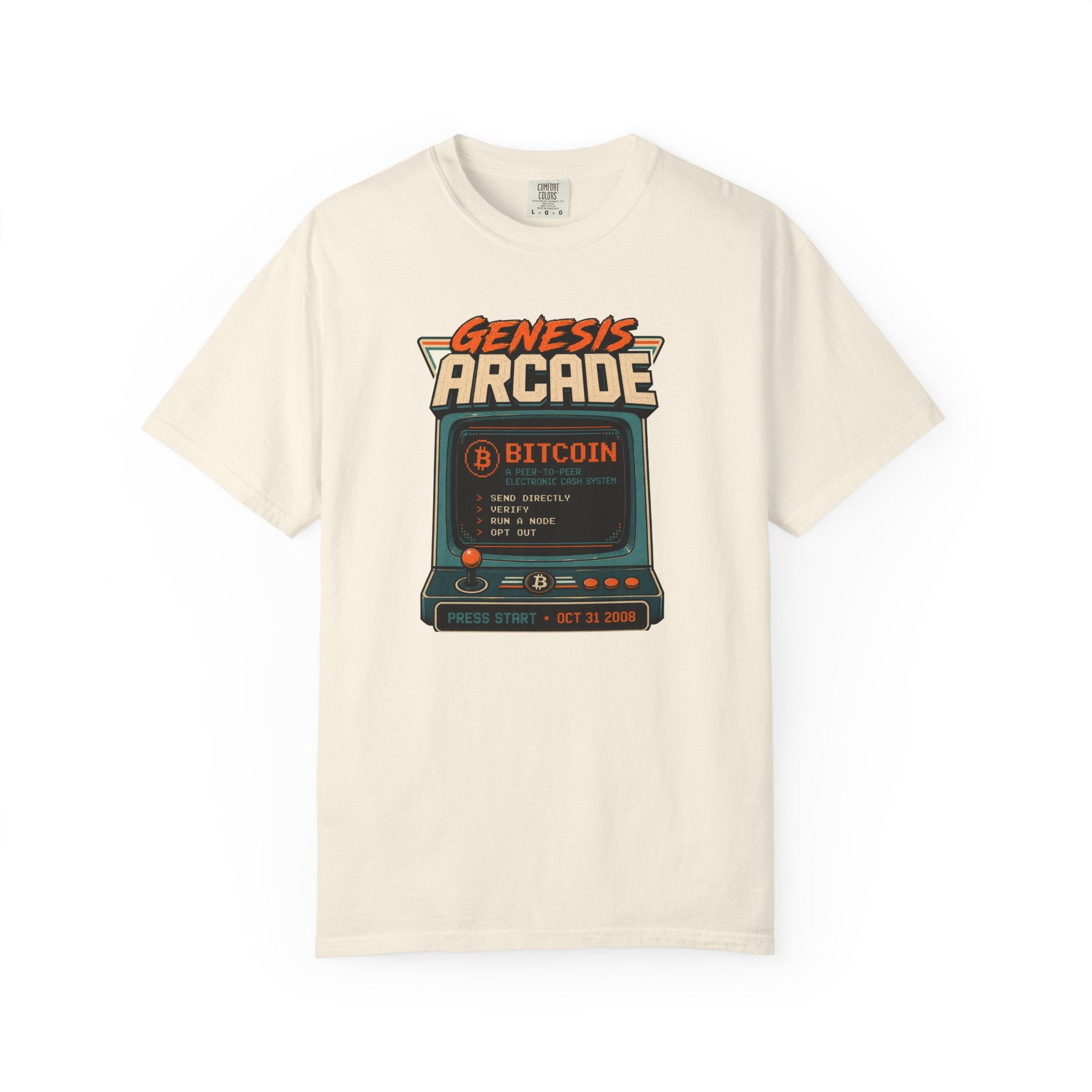 Bitcoin Genesis Block Heavyweight Retro Arcade T-Shirt | "Press Start" Bitcoin Tee | Comfort Colors 1717