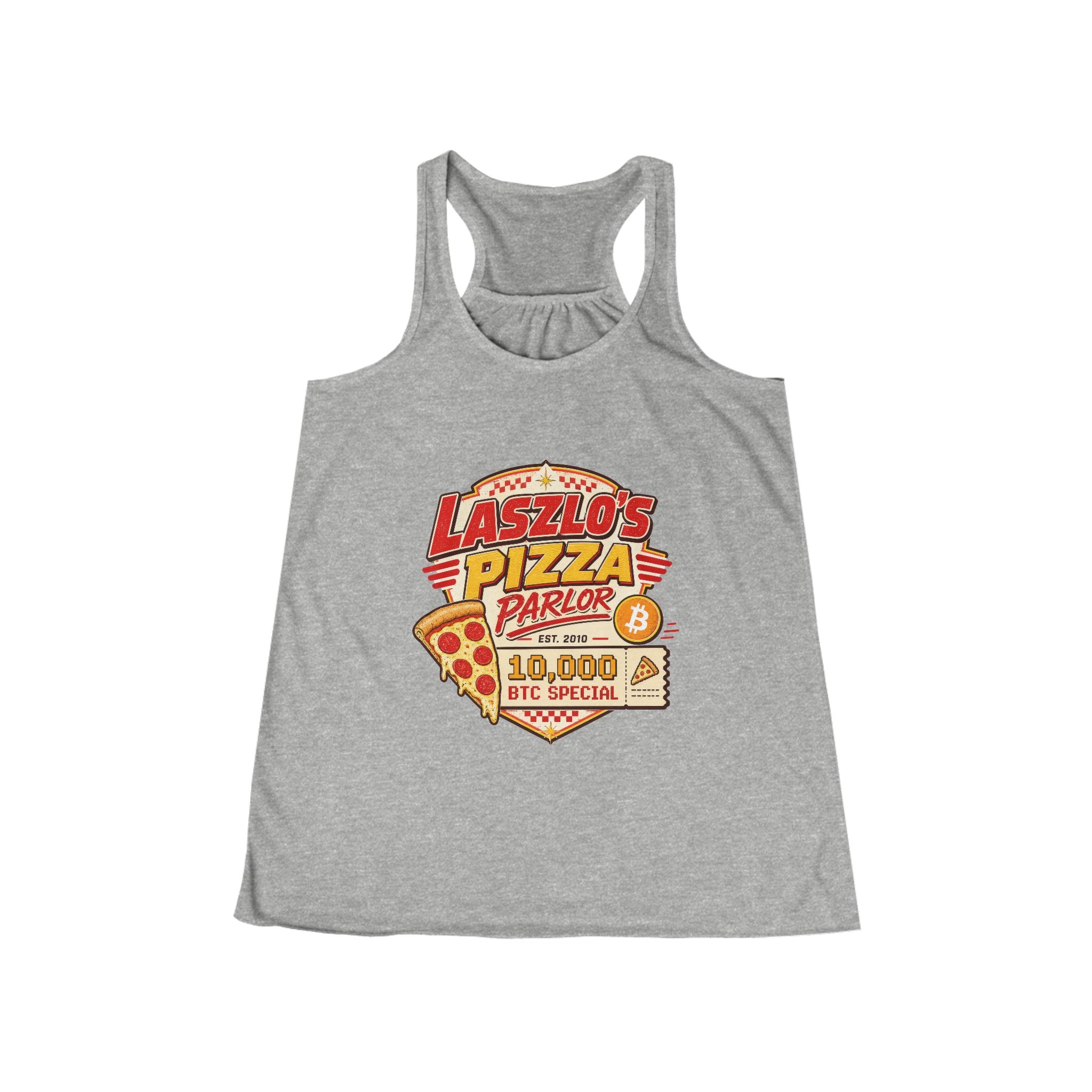 Laszlo's Pizza Parlor 10,000 BTC Special Tank | Bitcoin Pizza Day | Bella Canvas 8800 Women's Flowy Racerback Tank