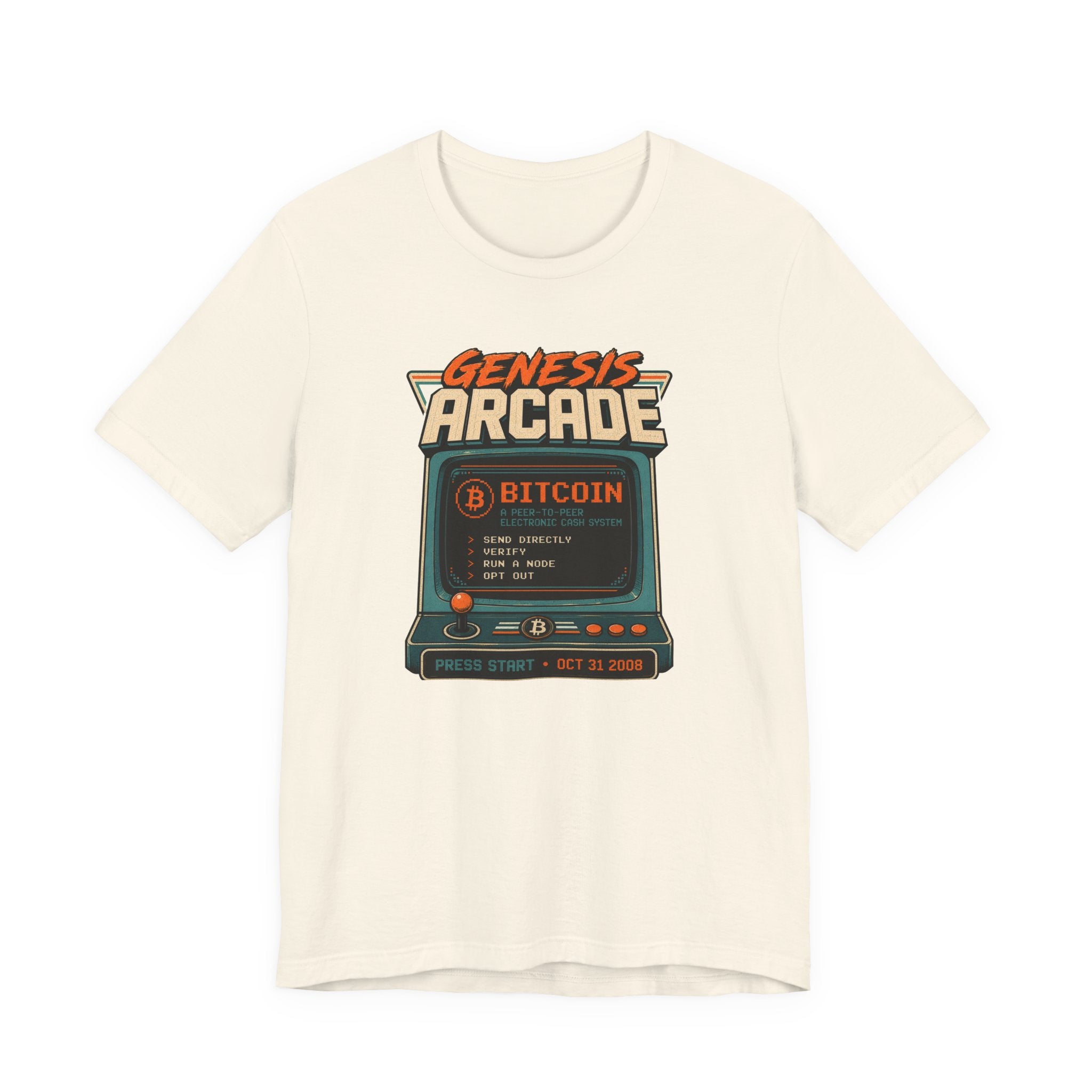 Bitcoin Genesis Block Retro Arcade Press Start T-Shirt | Bella Canvas 3001