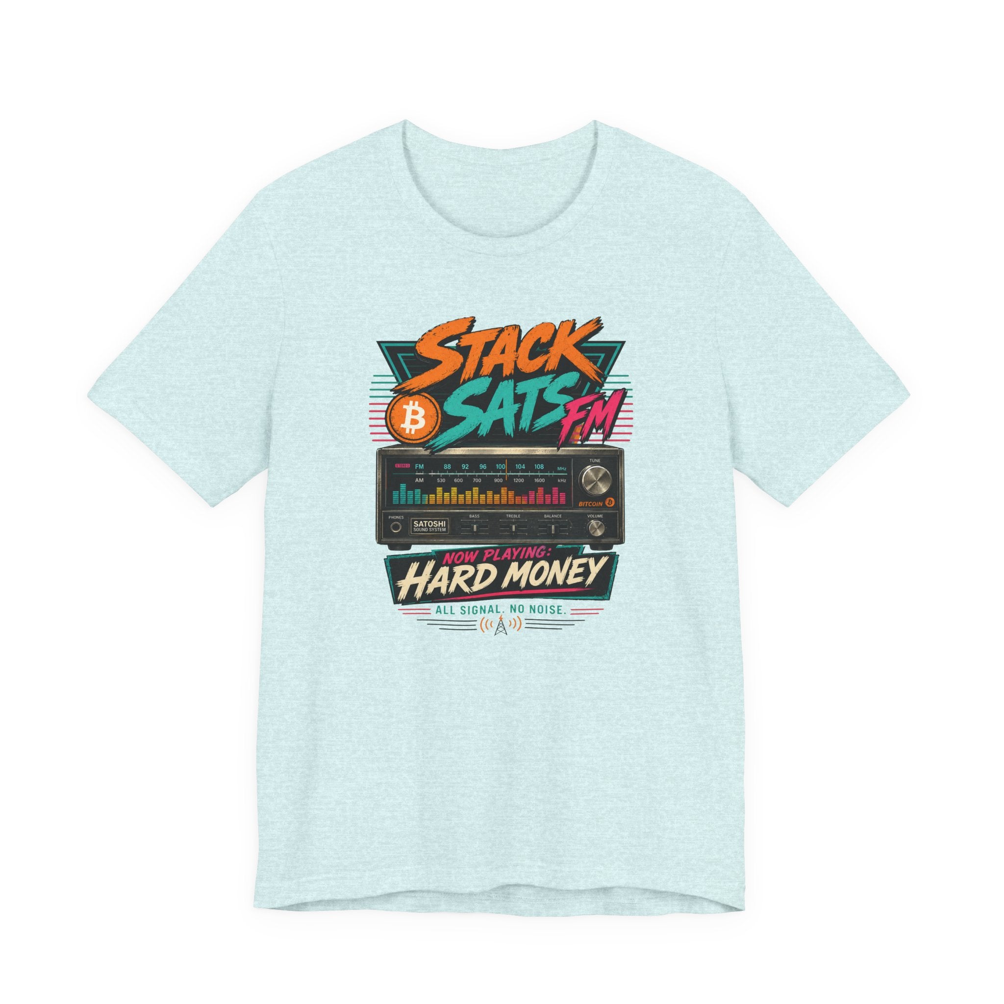 Stack Sats FM Radio cassette graphic T-shirt | Bitcoin hard money 80s retro Tee | Bella Canvas 3001