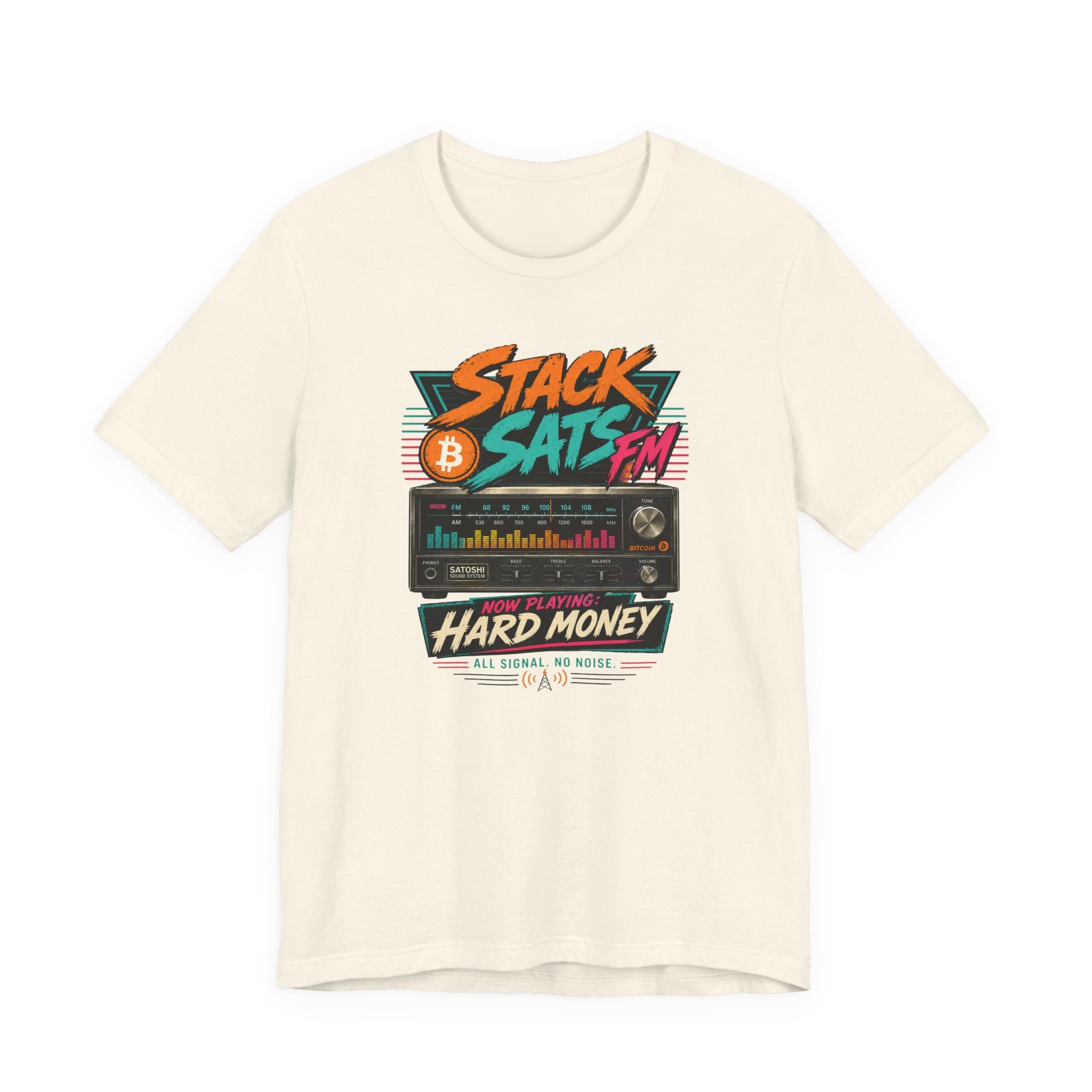 Stack Sats FM Radio cassette graphic T-shirt | Bitcoin hard money 80s retro Tee | Bella Canvas 3001