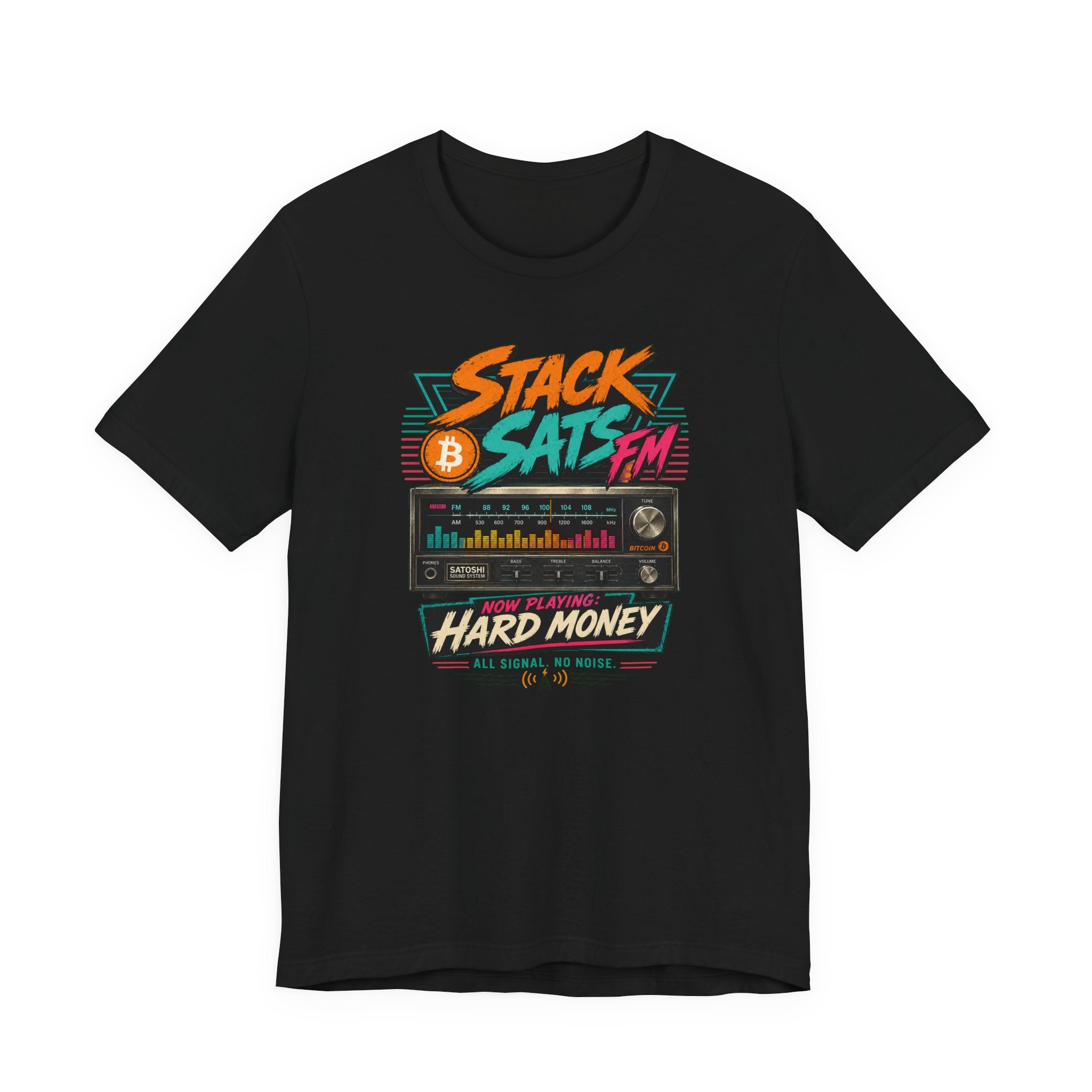 Stack Sats FM Radio cassette graphic T-shirt | Bitcoin hard money 80s retro Tee | Bella Canvas 3001