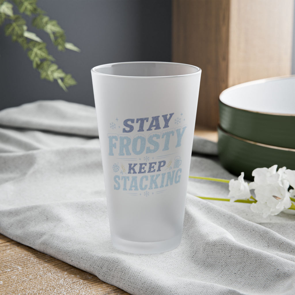 Stay Frosty Keep Stacking Bitcoin Pint Glass | Frosted 16oz Beer Glass