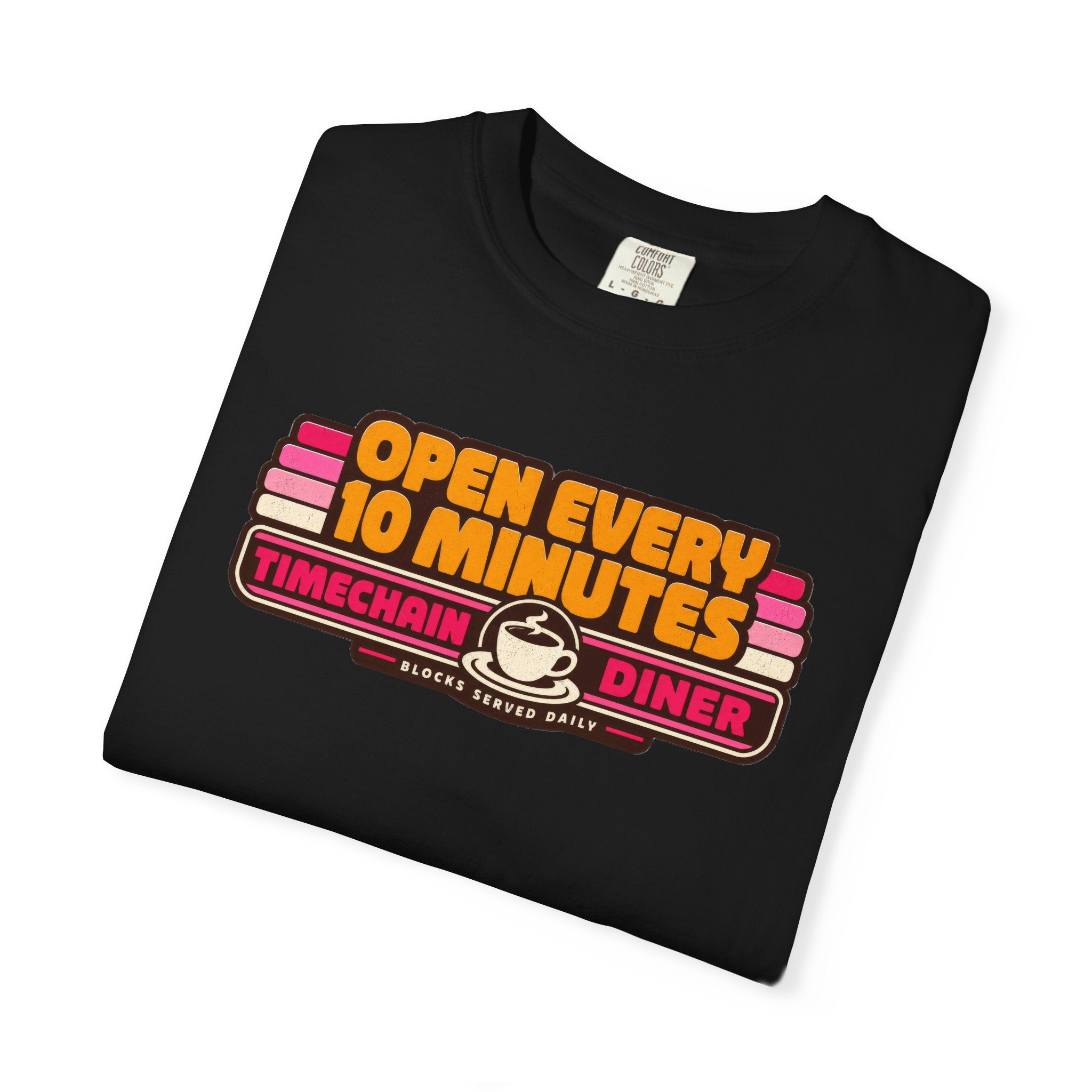Incognito Heavyweight Open Every 10 Minutes Timechain Diner Tee | Retro Coffee T-Shirt | Comfort Colors 1717