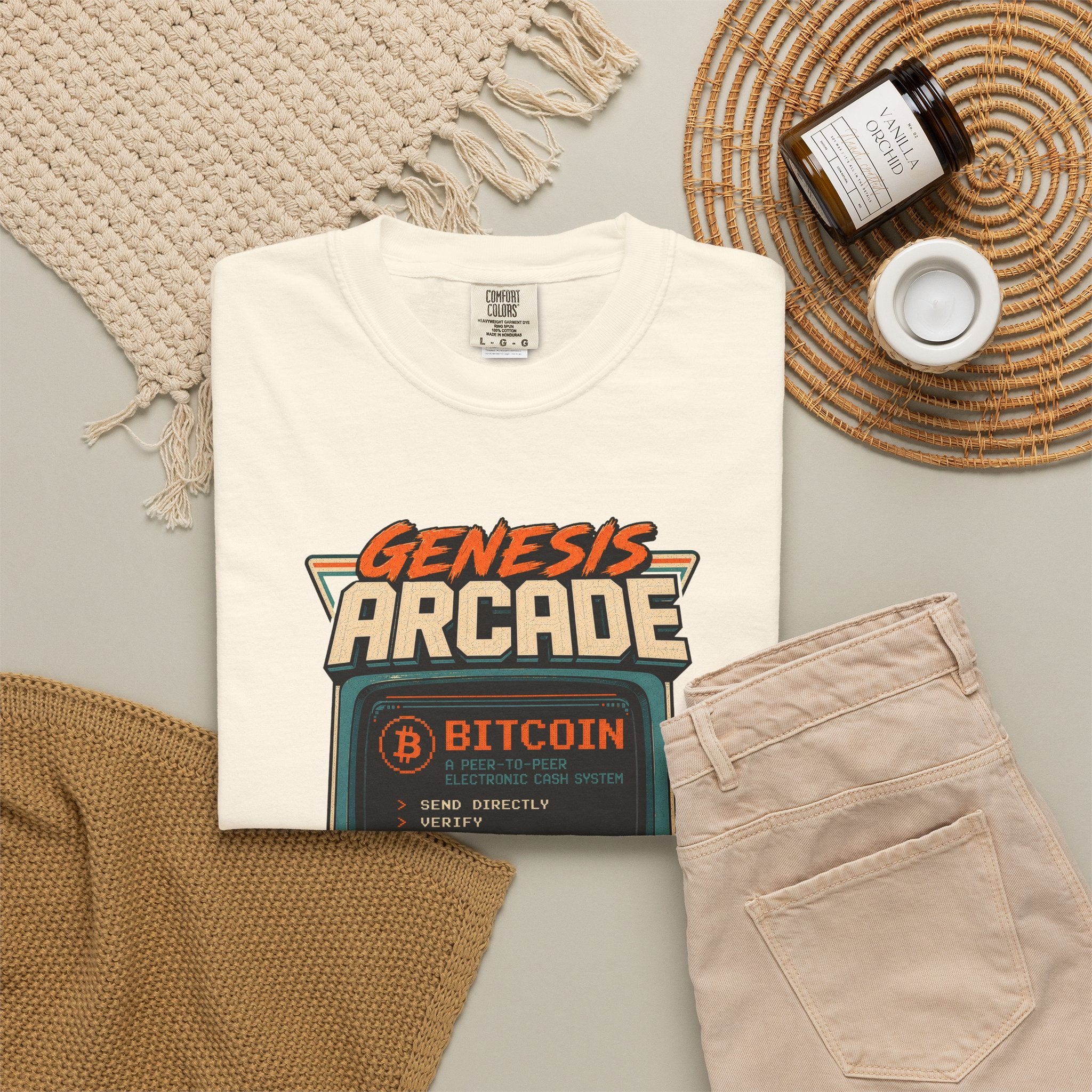 Bitcoin Genesis Block Heavyweight Retro Arcade T-Shirt | "Press Start" Bitcoin Tee | Comfort Colors 1717