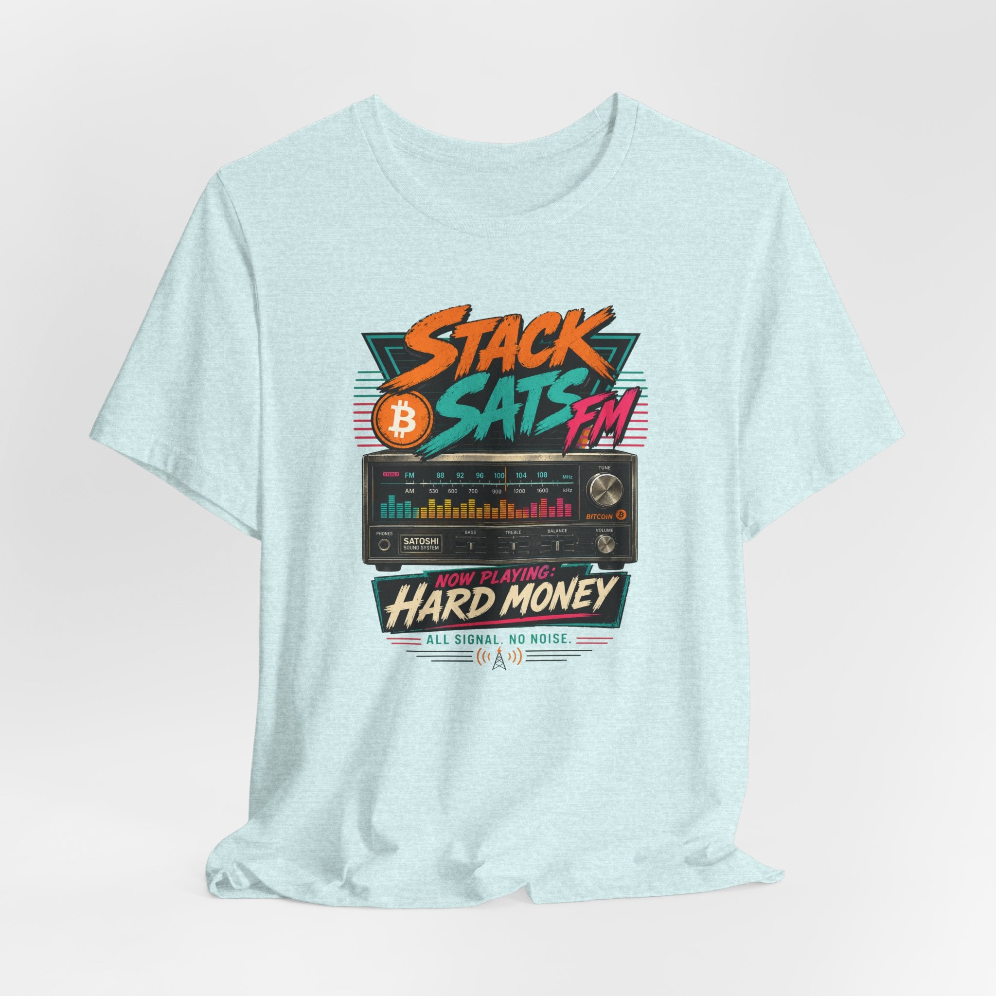 Stack Sats FM Radio cassette graphic T-shirt | Bitcoin hard money 80s retro Tee | Bella Canvas 3001