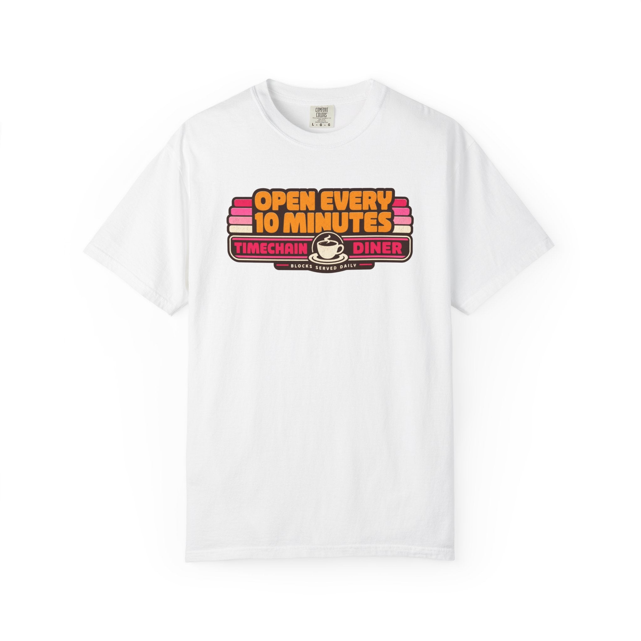 Incognito Heavyweight Open Every 10 Minutes Timechain Diner Tee | Retro Coffee T-Shirt | Comfort Colors 1717