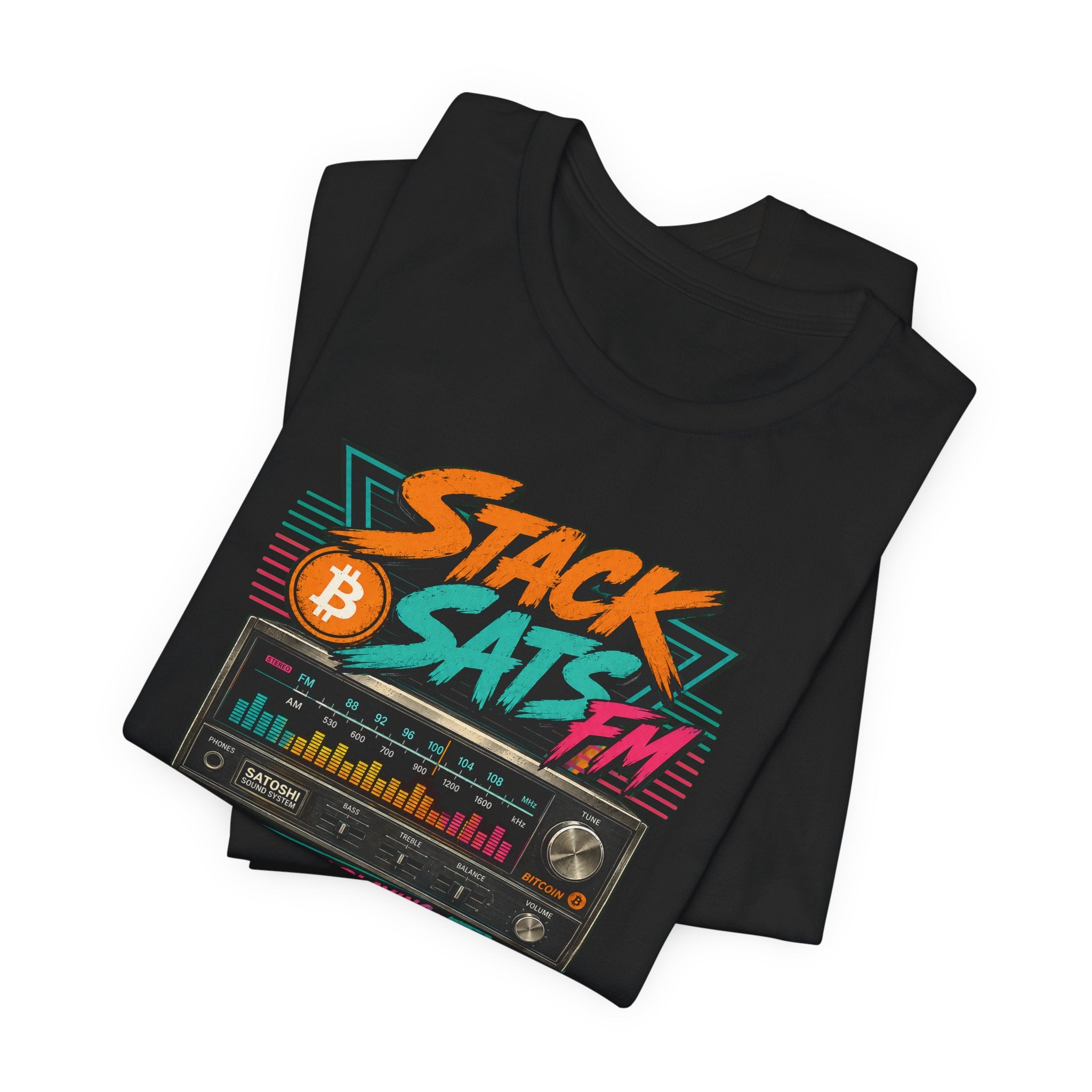 Stack Sats FM Radio cassette graphic T-shirt | Bitcoin hard money 80s retro Tee | Bella Canvas 3001