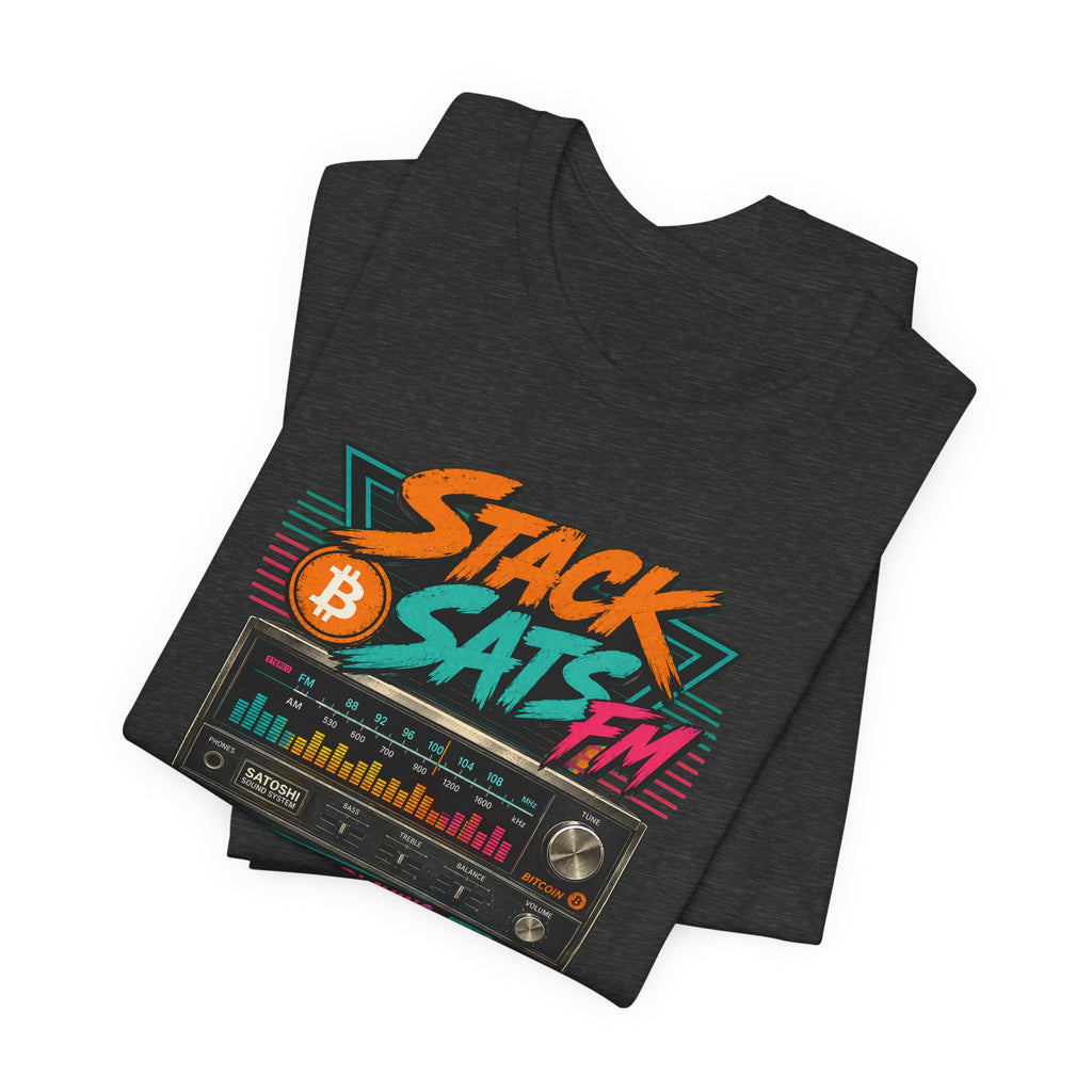 Stack Sats FM Radio cassette graphic T-shirt | Bitcoin hard money 80s retro Tee | Bella Canvas 3001