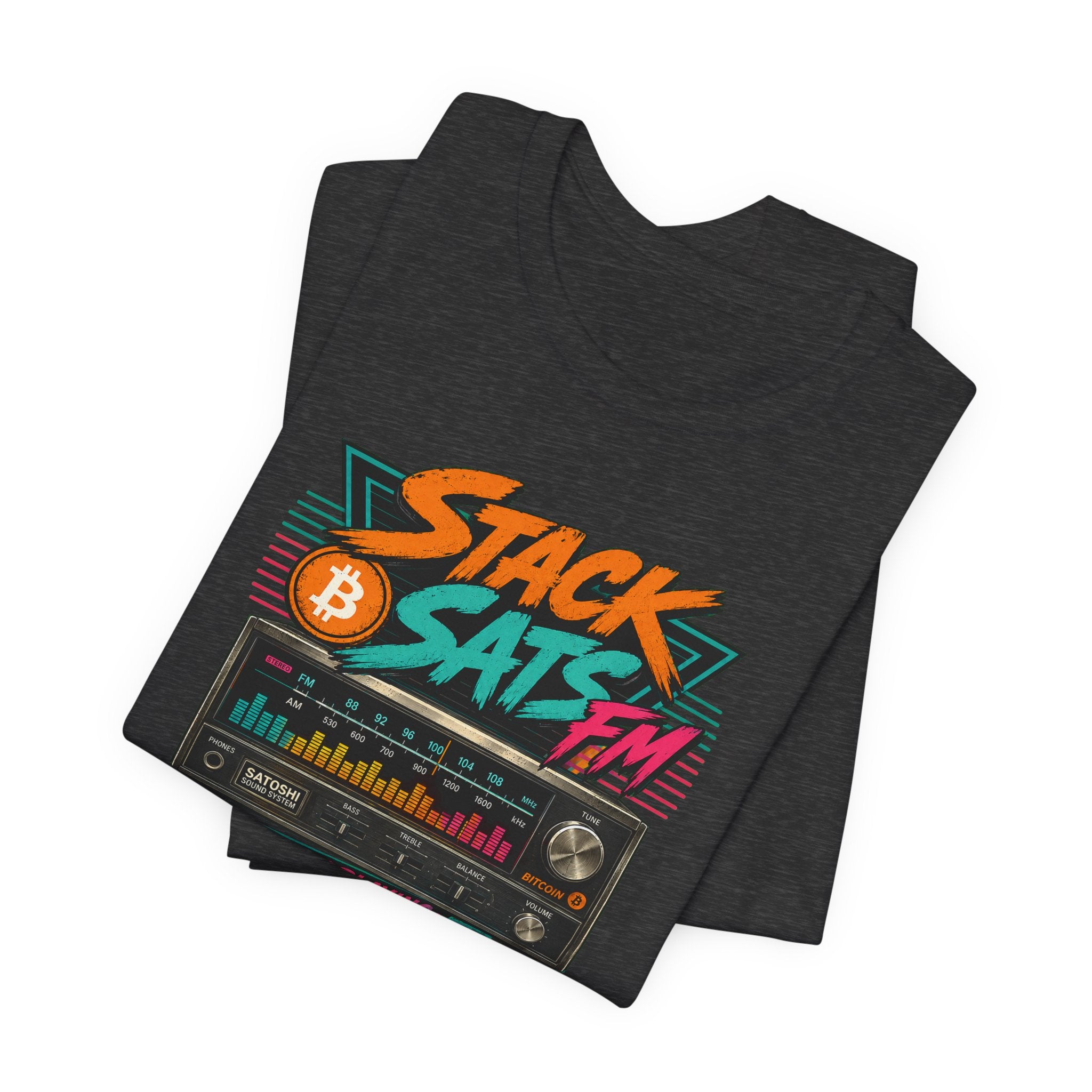 Stack Sats FM Radio cassette graphic T-shirt | Bitcoin hard money 80s retro Tee | Bella Canvas 3001