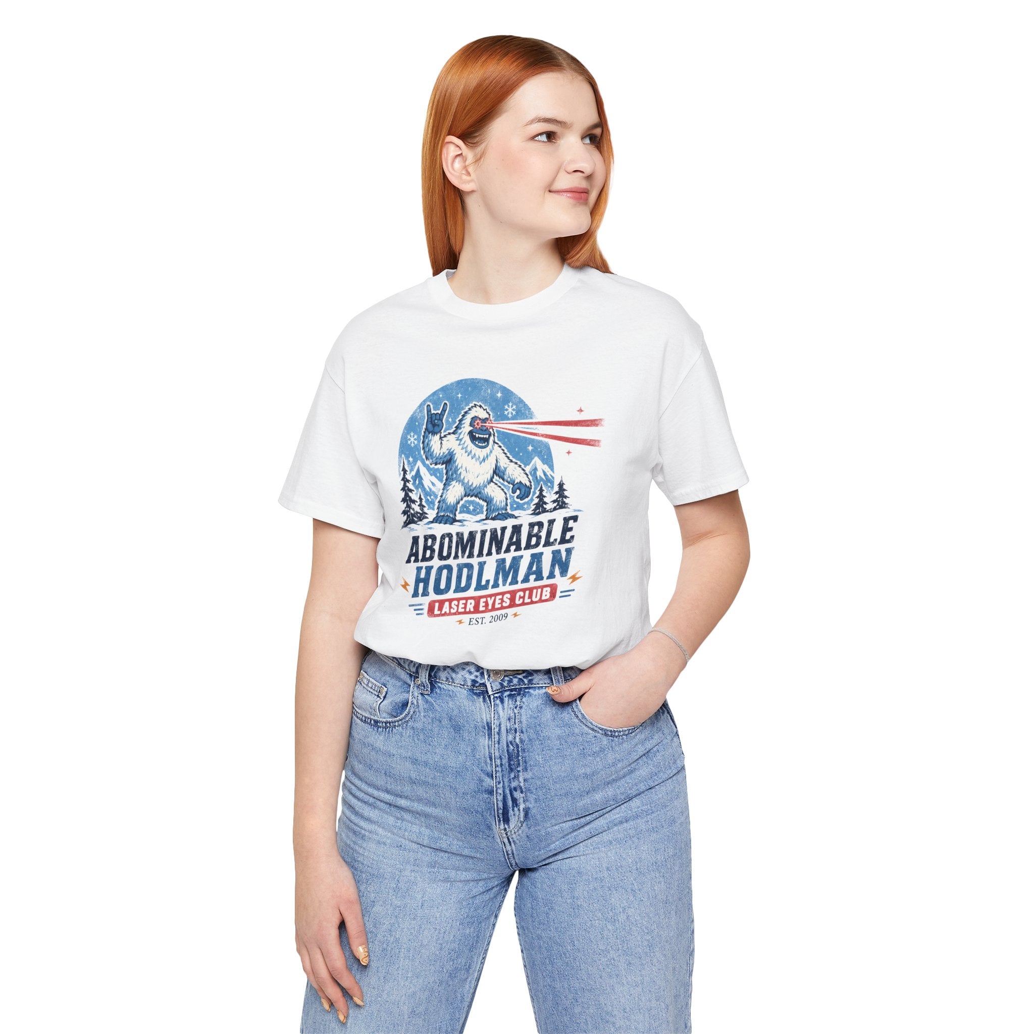 Abominable Hodlman Laser Eyes Club Bitcoin Tee | Yeti Holiday Shirt | Bella Canvas 3001