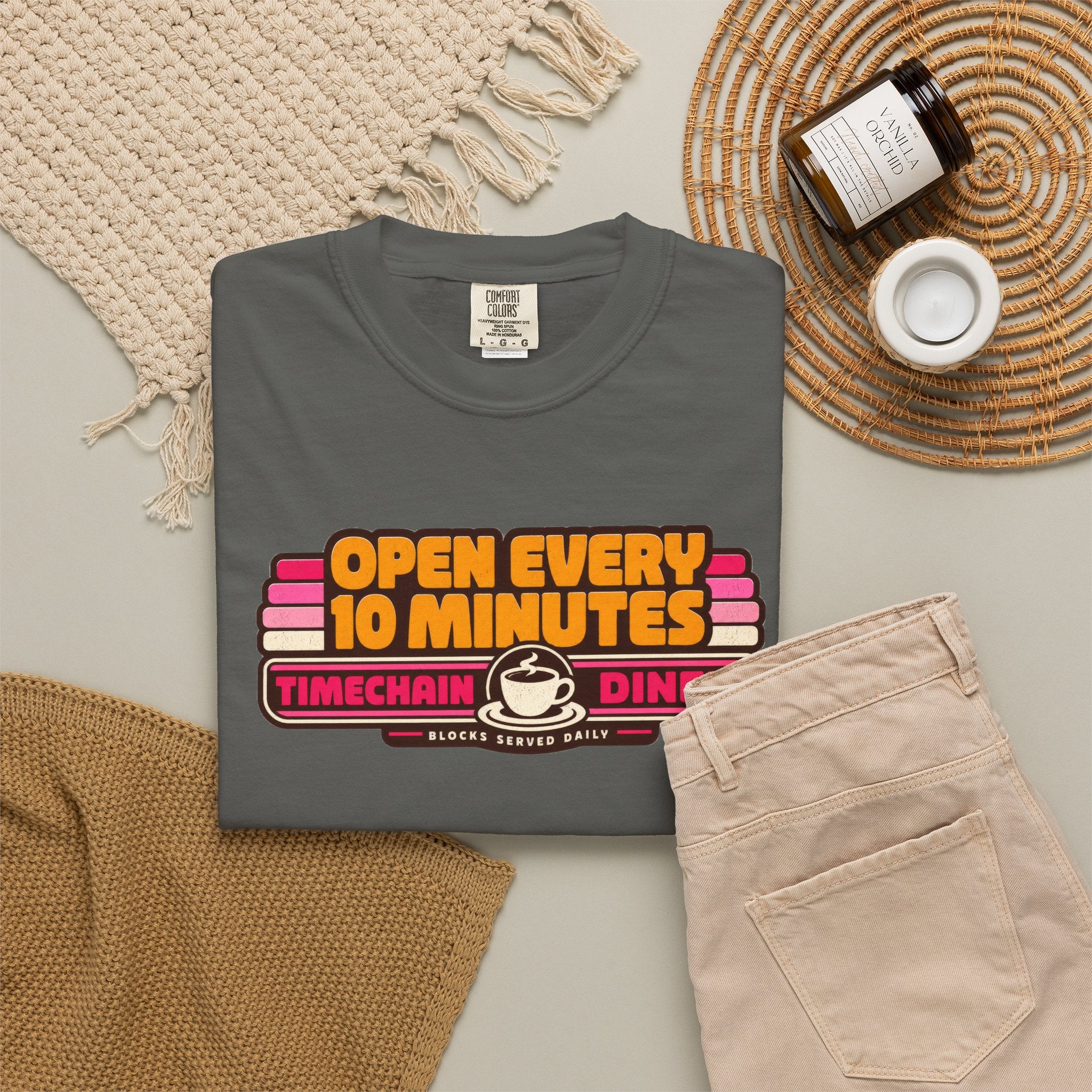 Incognito Heavyweight Open Every 10 Minutes Timechain Diner Tee | Retro Coffee T-Shirt | Comfort Colors 1717