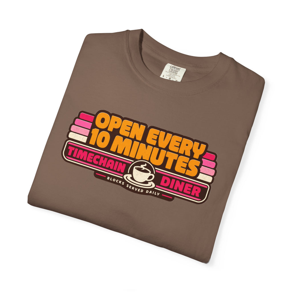 Incognito Heavyweight Open Every 10 Minutes Timechain Diner Tee | Retro Coffee T-Shirt | Comfort Colors 1717